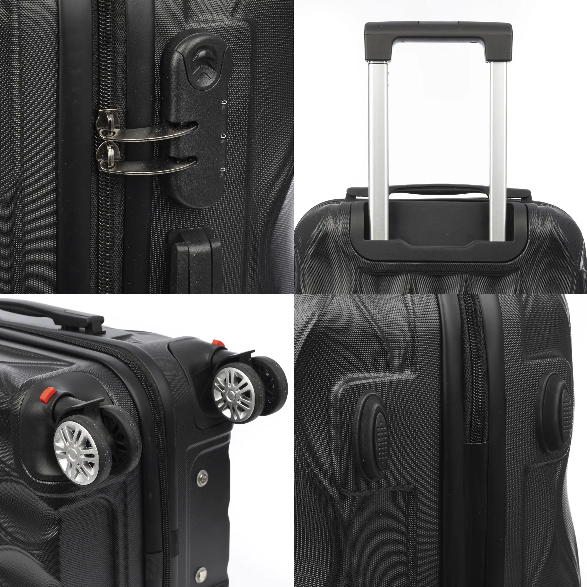 Maleta de cabina Trolley en material ligero de ABS de alta resistencia. Cerradura numérica y 4 ruedas dobles extraíbles y giratorias 360°.