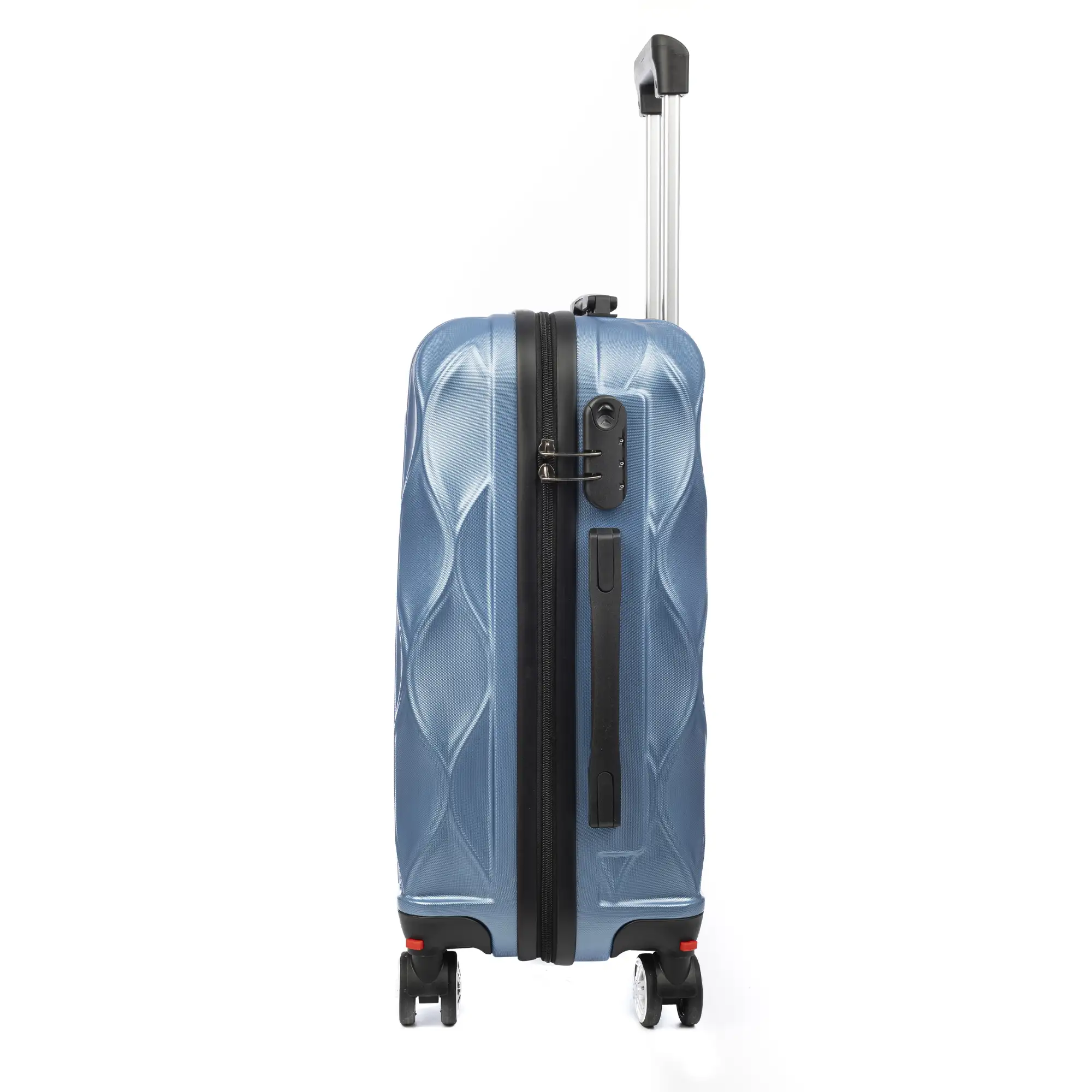 Maleta de cabina Trolley en material ligero de ABS de alta resistencia. Cerradura numérica y 4 ruedas dobles extraíbles y giratorias 360°.