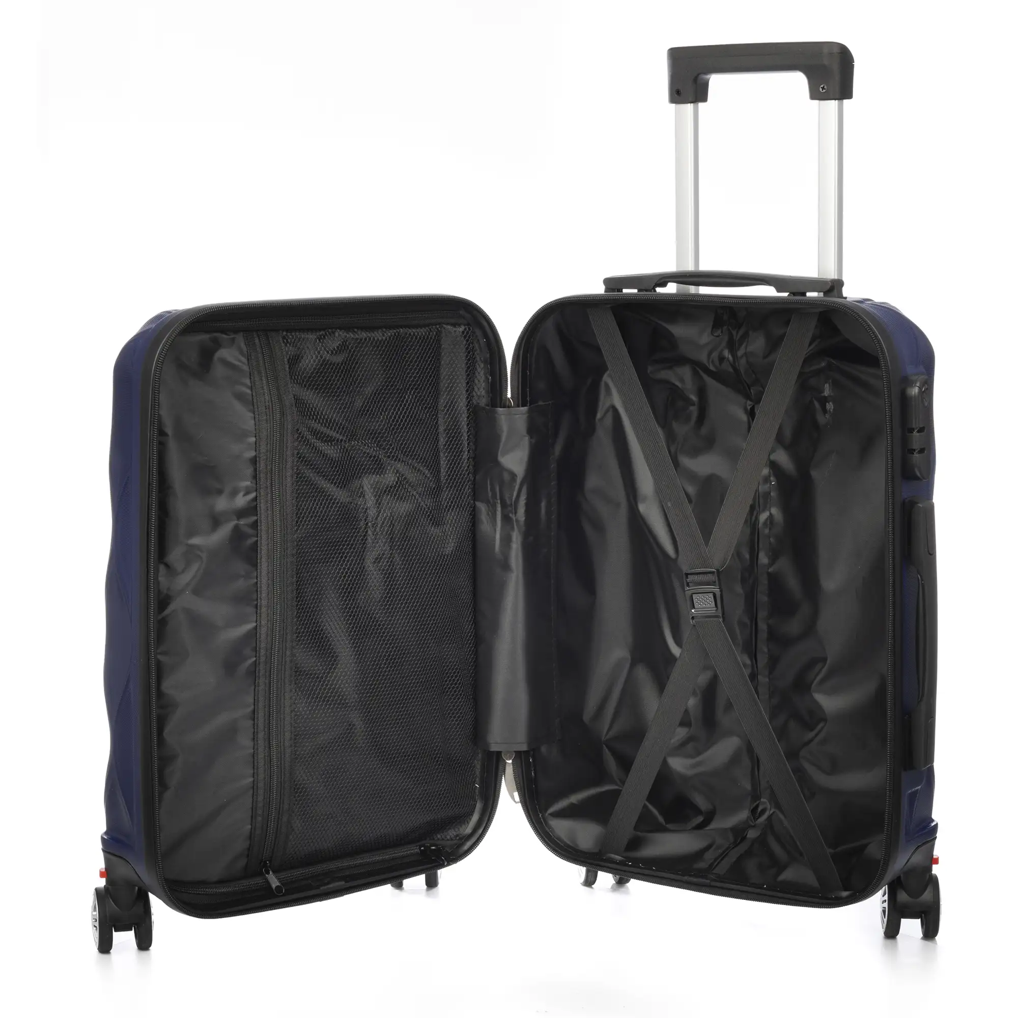 Maleta de cabina Trolley en material ligero de ABS de alta resistencia. Cerradura numérica y 4 ruedas dobles extraíbles y giratorias 360°.