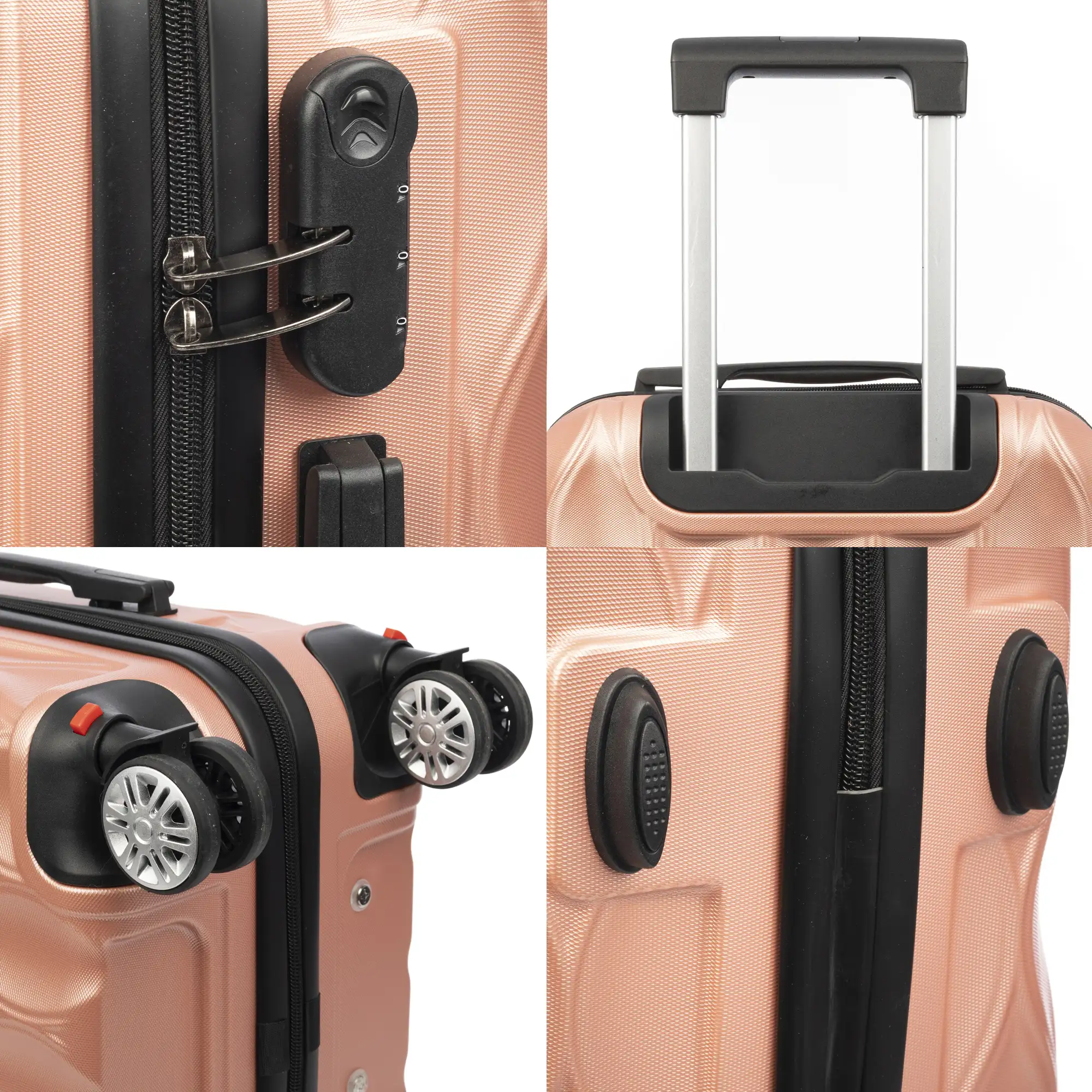 Maleta de cabina Trolley en material ligero de ABS de alta resistencia. Cerradura numérica y 4 ruedas dobles extraíbles y giratorias 360°.