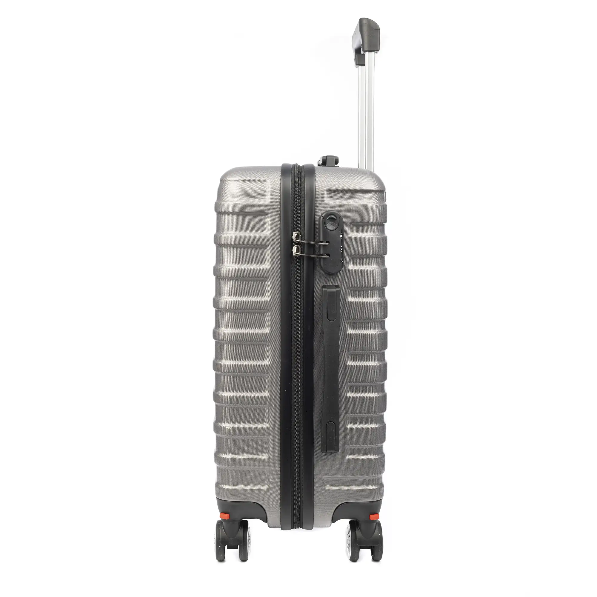 Maleta de cabina Trolley en material ligero de ABS de alta resistencia. Cerradura numérica y 4 ruedas dobles extraíbles y giratorias 360°.