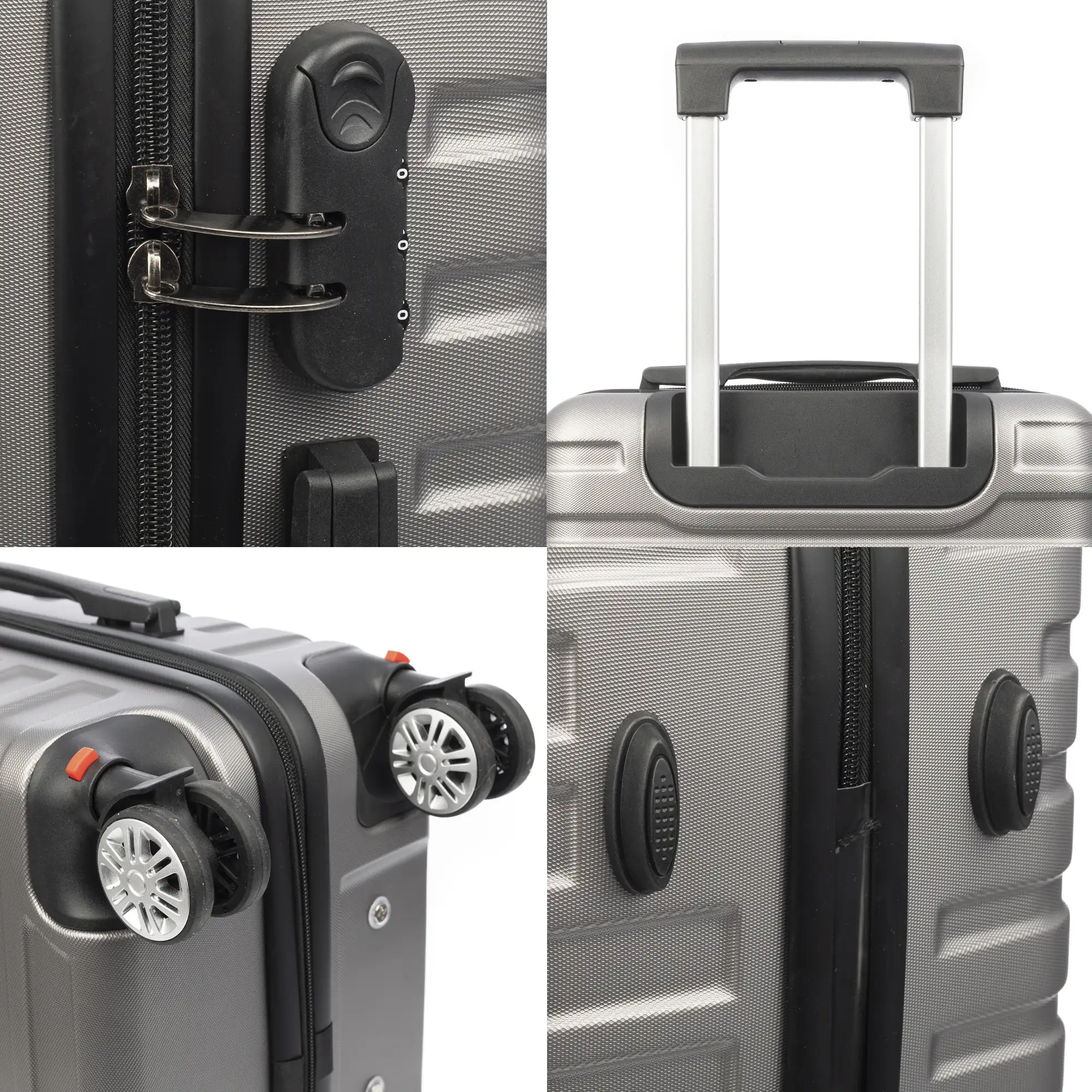 Maleta de cabina Trolley en material ligero de ABS de alta resistencia. Cerradura numérica y 4 ruedas dobles extraíbles y giratorias 360°.