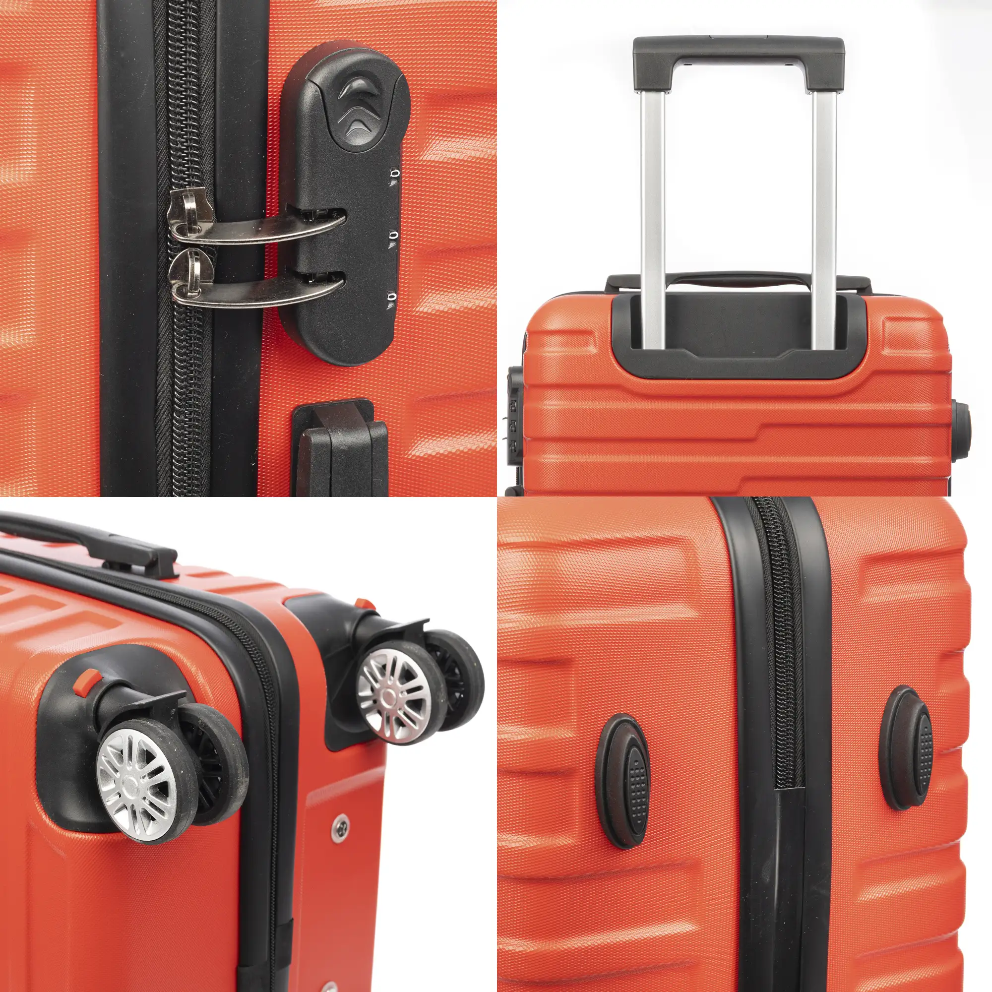 Maleta de cabina Trolley en material ligero de ABS de alta resistencia. Cerradura numérica y 4 ruedas dobles extraíbles y giratorias 360°.
