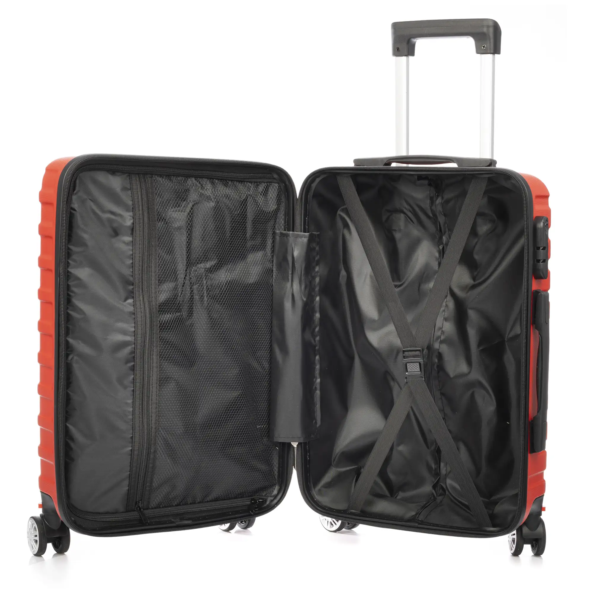 Maleta de cabina Trolley en material ligero de ABS de alta resistencia. Cerradura numérica y 4 ruedas dobles extraíbles y giratorias 360°.