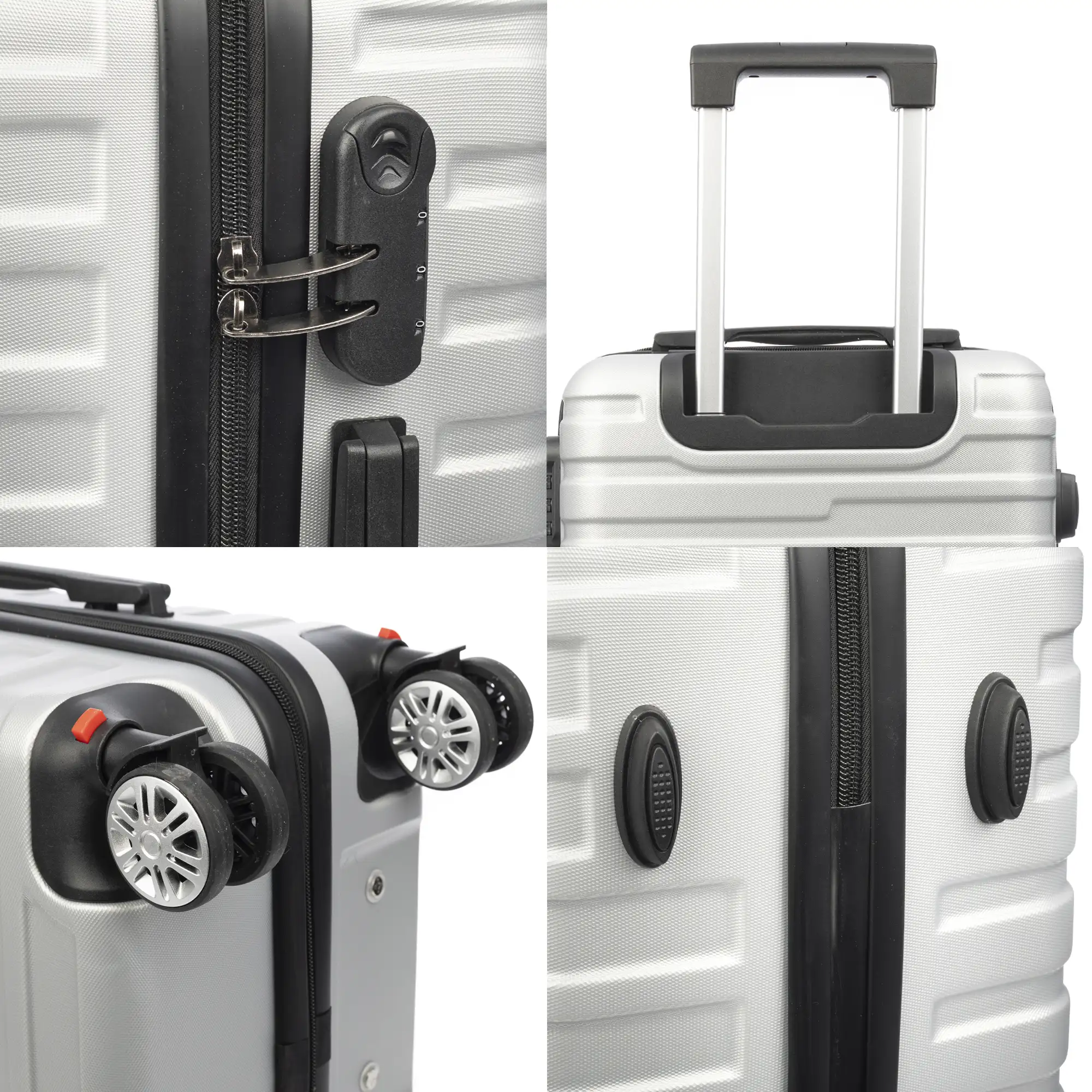 Maleta de cabina Trolley en material ligero de ABS de alta resistencia. Cerradura numérica y 4 ruedas dobles extraíbles y giratorias 360°.