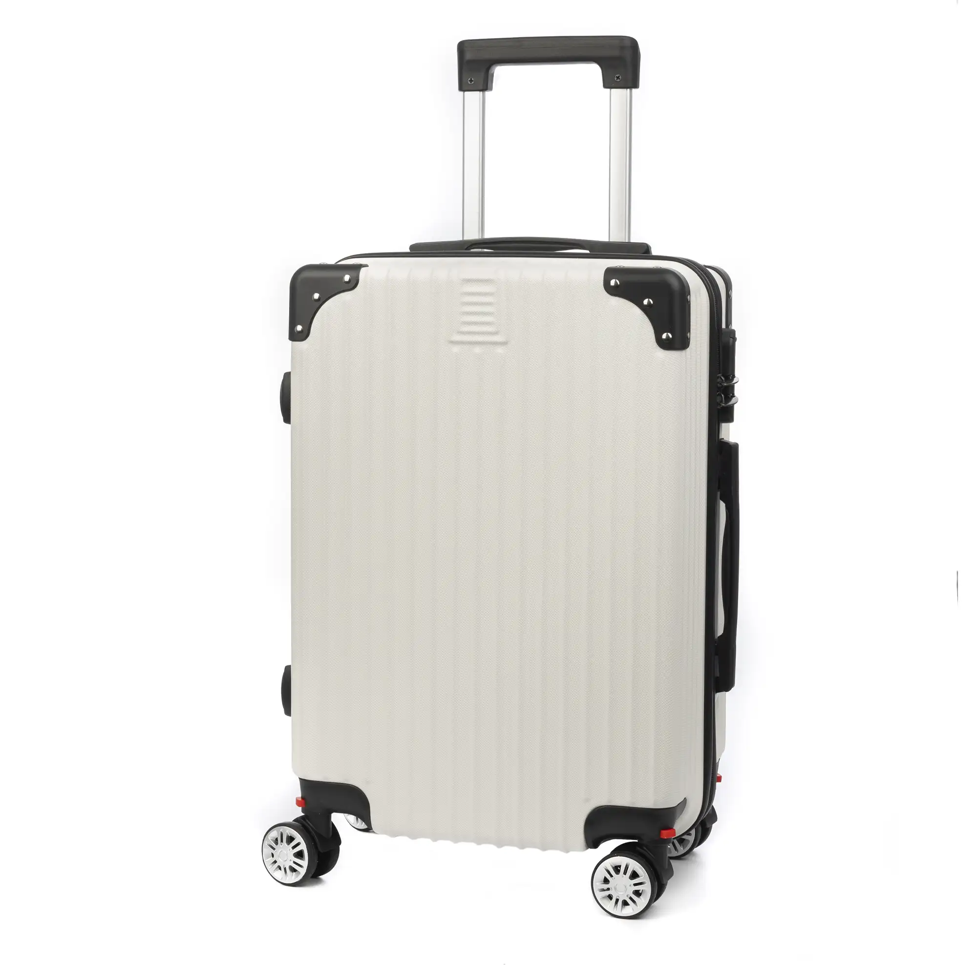 Maleta de cabina Trolley en material ligero de ABS de alta resistencia con esquinas reforzadas. Cerradura numérica y 4 ruedas dobles extraíbles y giratorias 360°.