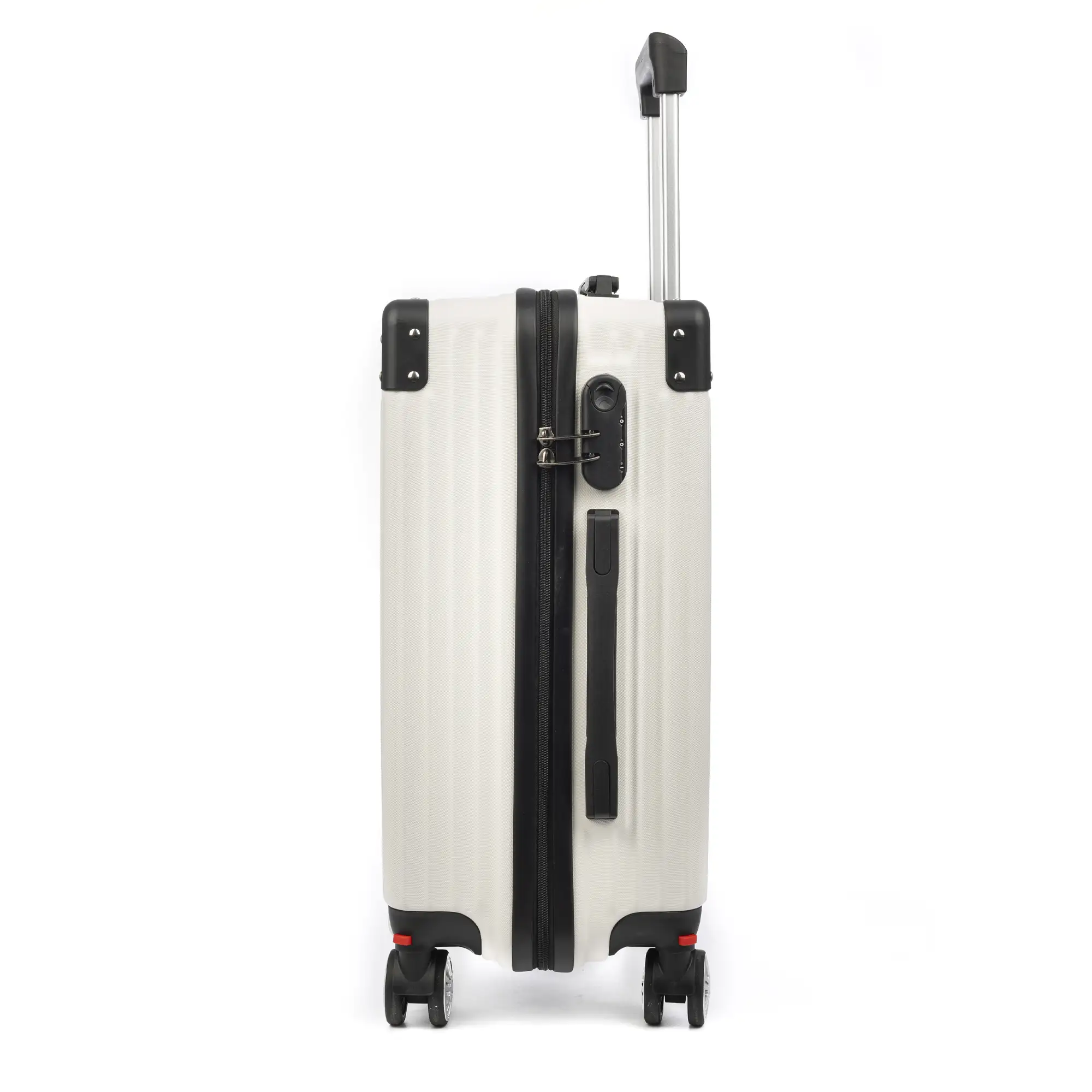 Maleta de cabina Trolley en material ligero de ABS de alta resistencia con esquinas reforzadas. Cerradura numérica y 4 ruedas dobles extraíbles y giratorias 360°.