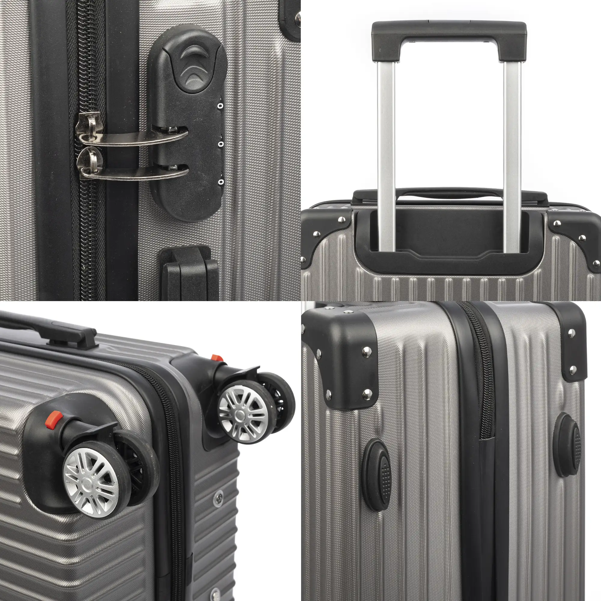 Maleta de cabina Trolley en material ligero de ABS de alta resistencia con esquinas reforzadas. Cerradura numérica y 4 ruedas dobles extraíbles y giratorias 360°.