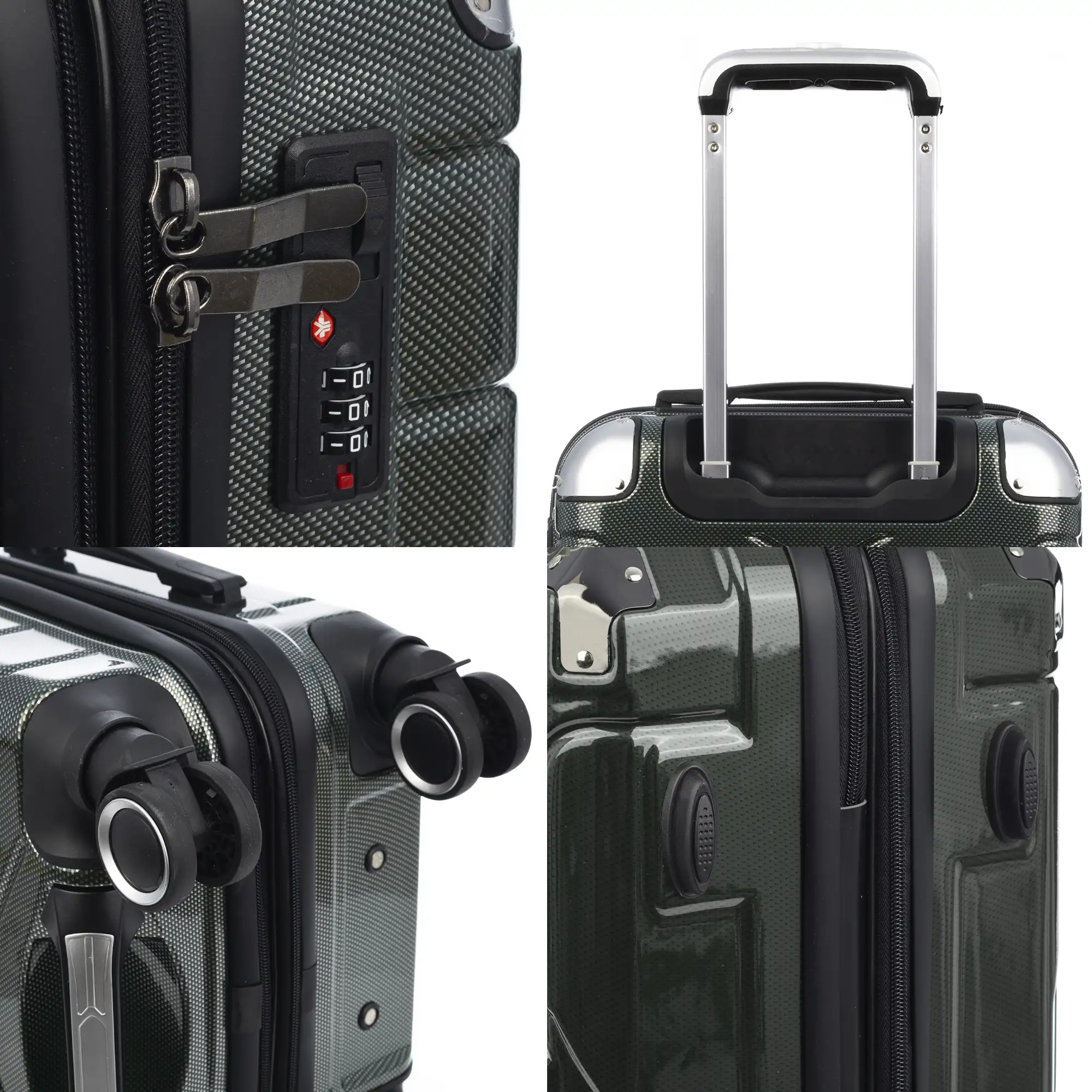 Maleta de cabina Trolley extensible en material ligero de ABS+PC de alta resistencia con esquinas reforzadas. Cerradura numérica TSA, 4 ruedas dobles extraíbles y giratorias 360°.