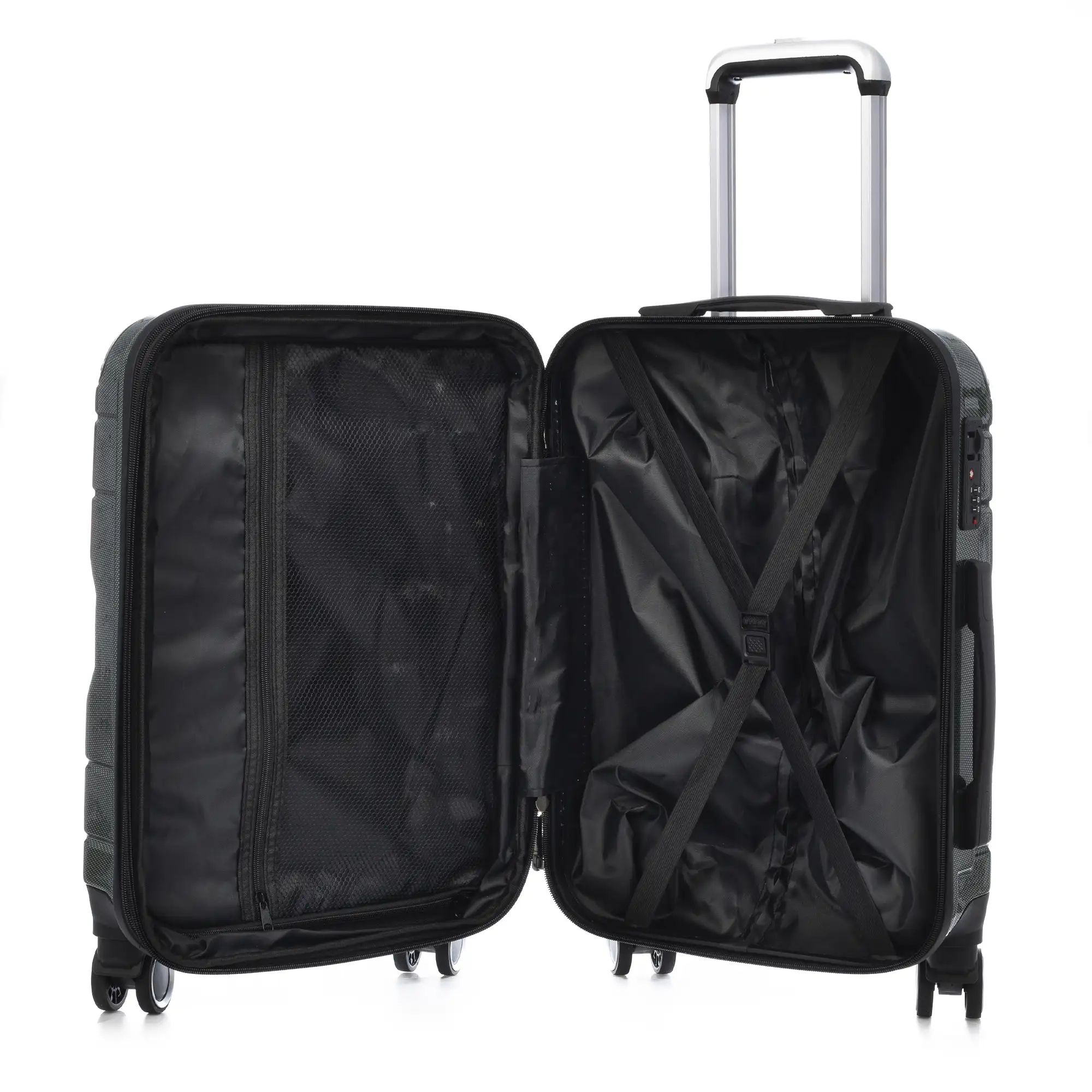 Maleta de cabina Trolley extensible en material ligero de ABS+PC de alta resistencia con esquinas reforzadas. Cerradura numérica TSA, 4 ruedas dobles extraíbles y giratorias 360°.
