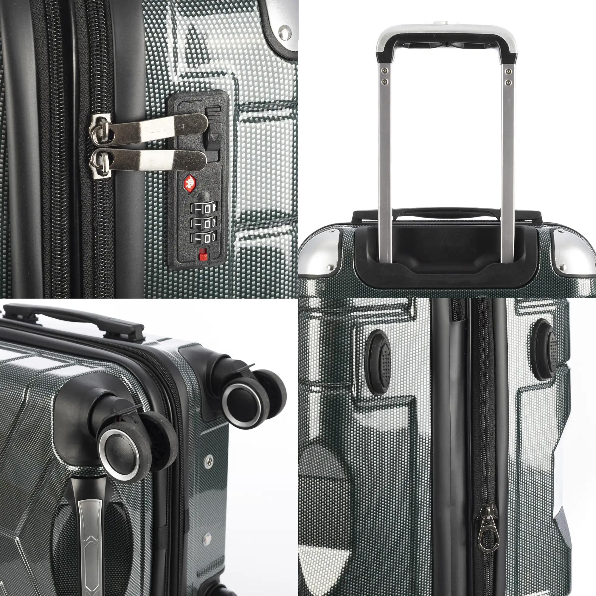 Maleta de cabina Trolley extensible en material ligero de ABS+PC de alta resistencia con esquinas reforzadas. Cerradura numérica TSA, 4 ruedas dobles extraíbles y giratorias 360°.