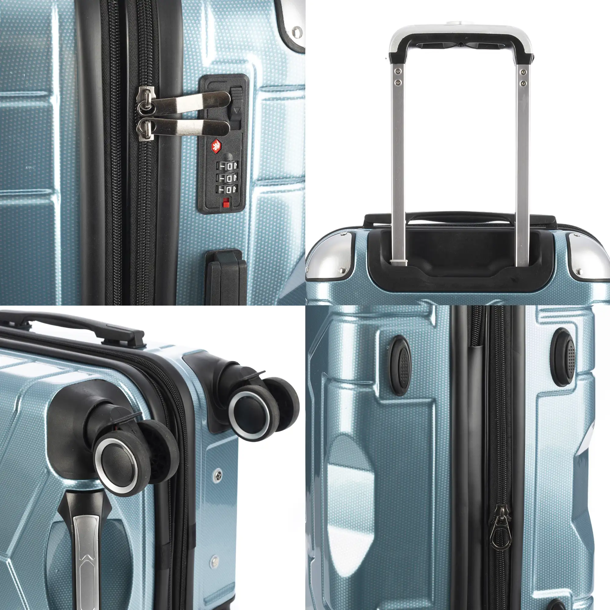 Maleta de cabina Trolley extensible en material ligero de ABS+PC de alta resistencia con esquinas reforzadas. Cerradura numérica TSA, 4 ruedas dobles extraíbles y giratorias 360°.