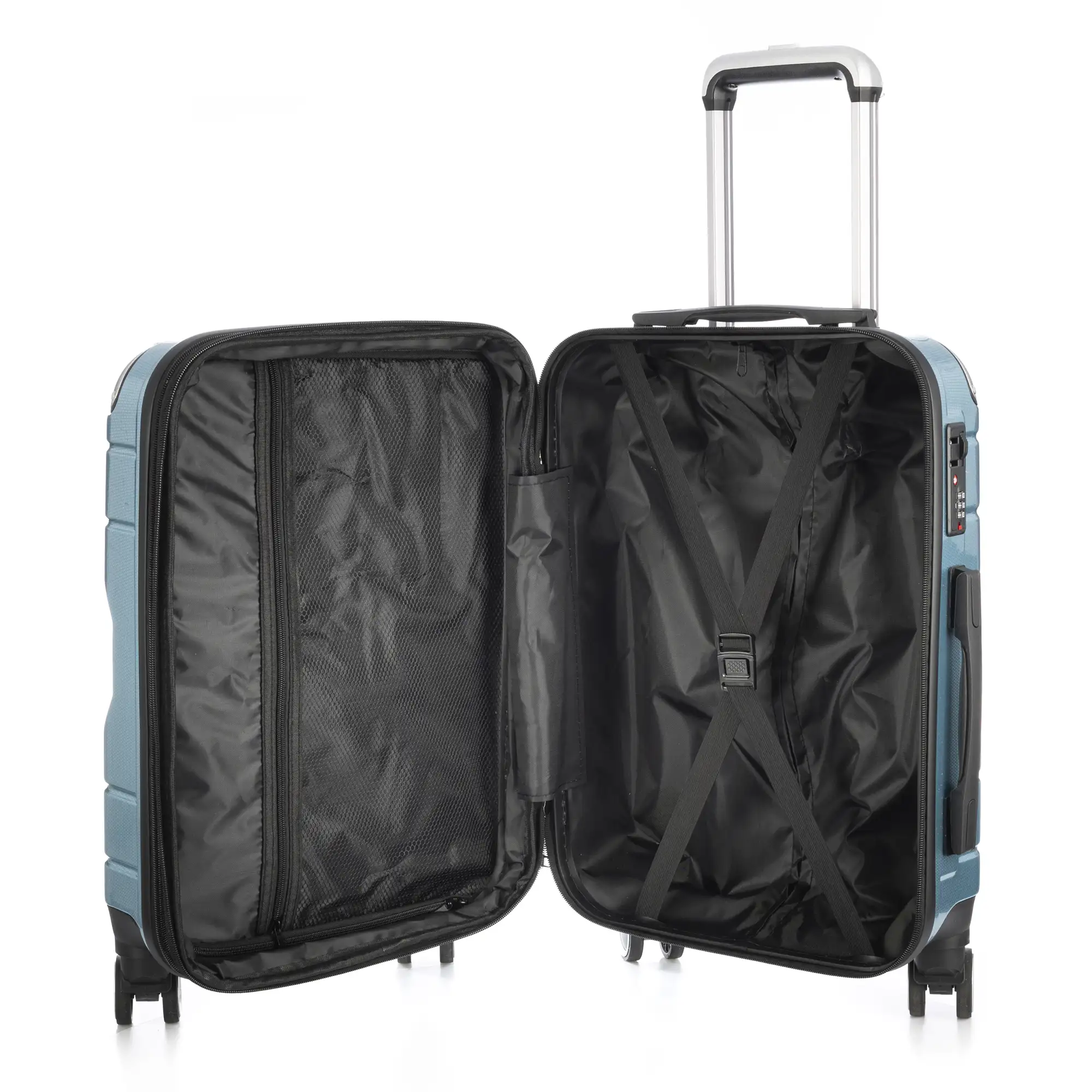 Maleta de cabina Trolley extensible en material ligero de ABS+PC de alta resistencia con esquinas reforzadas. Cerradura numérica TSA, 4 ruedas dobles extraíbles y giratorias 360°.