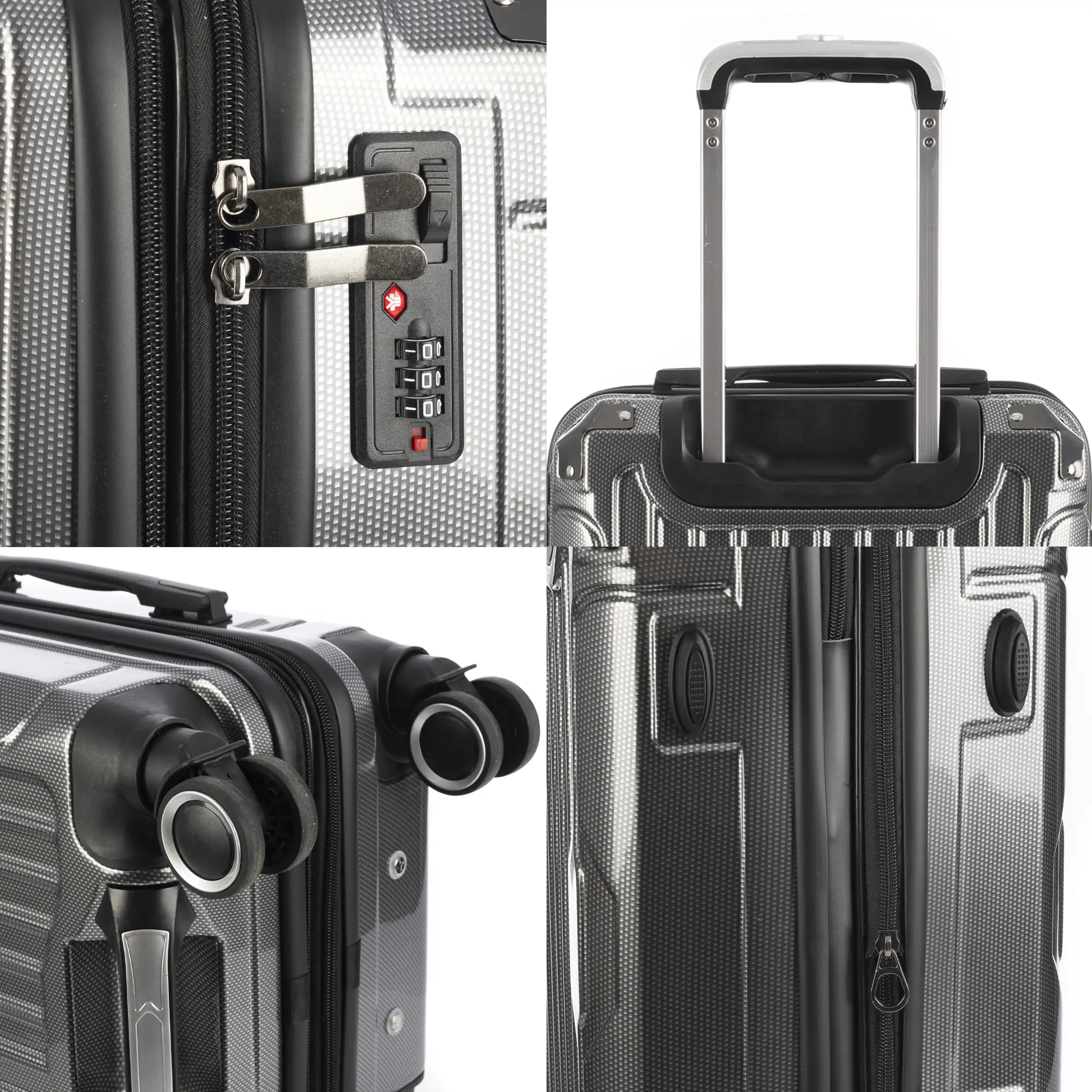 Maleta de cabina Trolley extensible en material ligero de ABS+PC de alta resistencia con esquinas reforzadas. Cerradura numérica TSA, 4 ruedas dobles extraíbles y giratorias 360°.