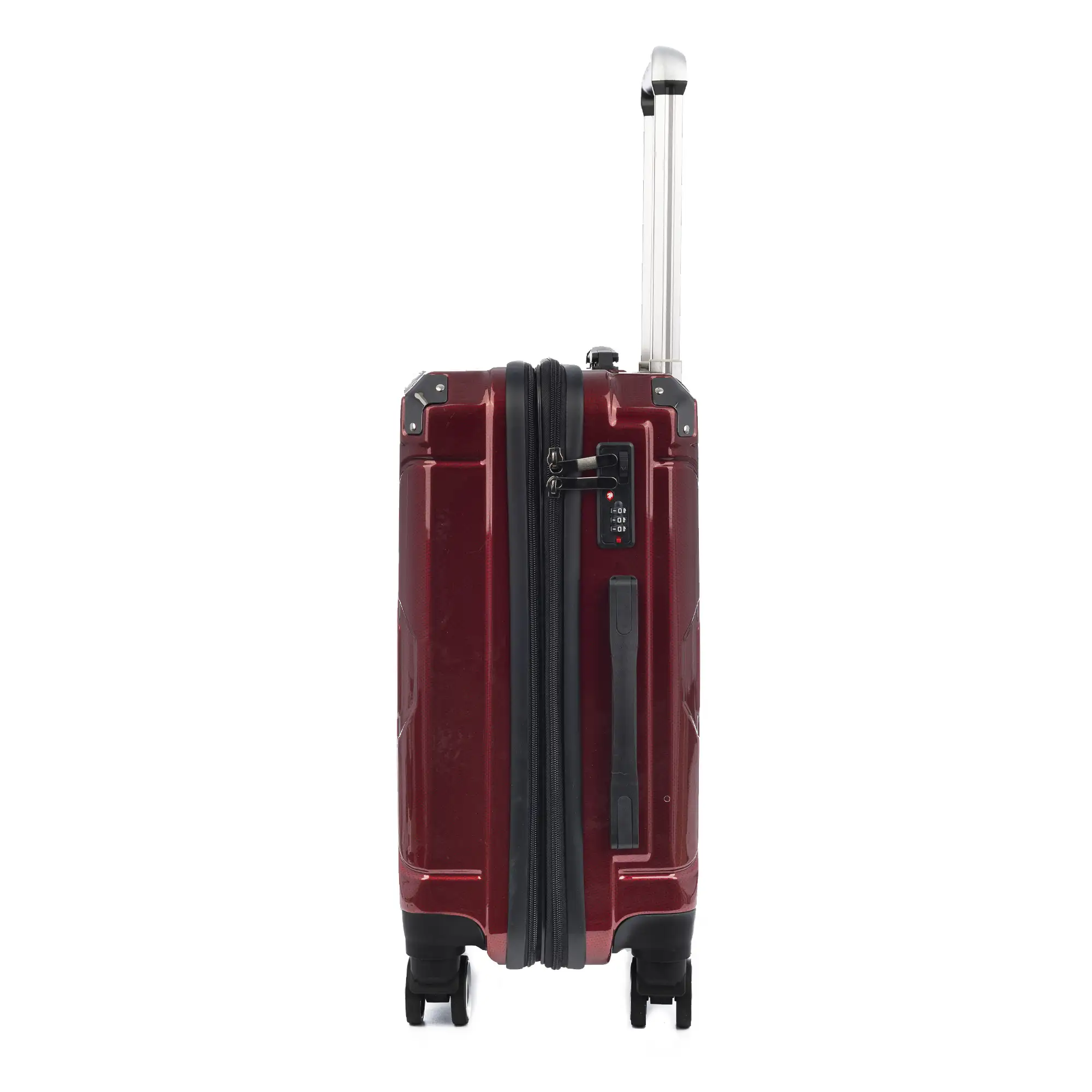 Maleta de cabina Trolley extensible en material ligero de ABS+PC de alta resistencia con esquinas reforzadas. Cerradura numérica TSA, 4 ruedas dobles extraíbles y giratorias 360°.