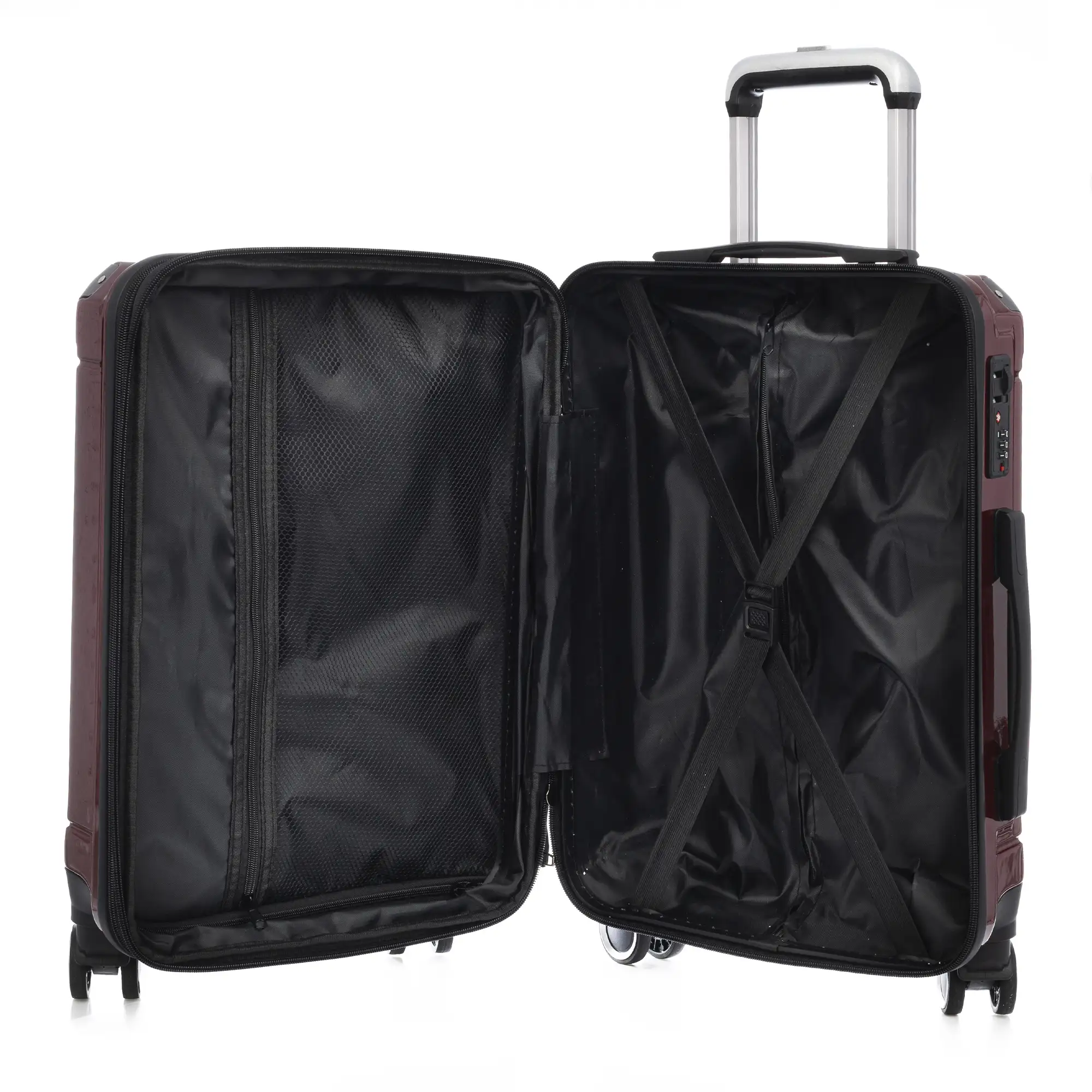 Maleta de cabina Trolley extensible en material ligero de ABS+PC de alta resistencia con esquinas reforzadas. Cerradura numérica TSA, 4 ruedas dobles extraíbles y giratorias 360°.