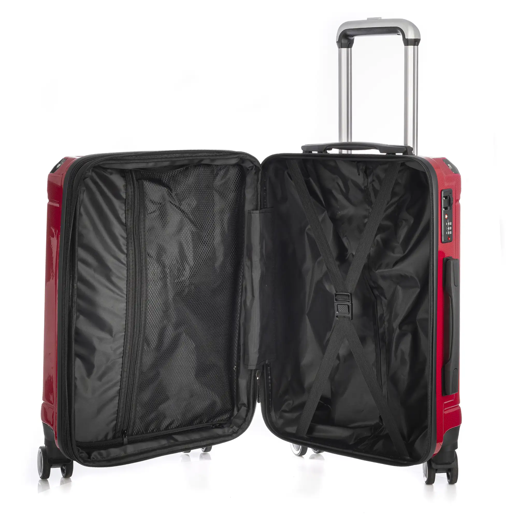 Maleta de cabina Trolley extensible en material ligero de ABS+PC de alta resistencia con esquinas reforzadas. Cerradura numérica TSA, 4 ruedas dobles extraíbles y giratorias 360°.