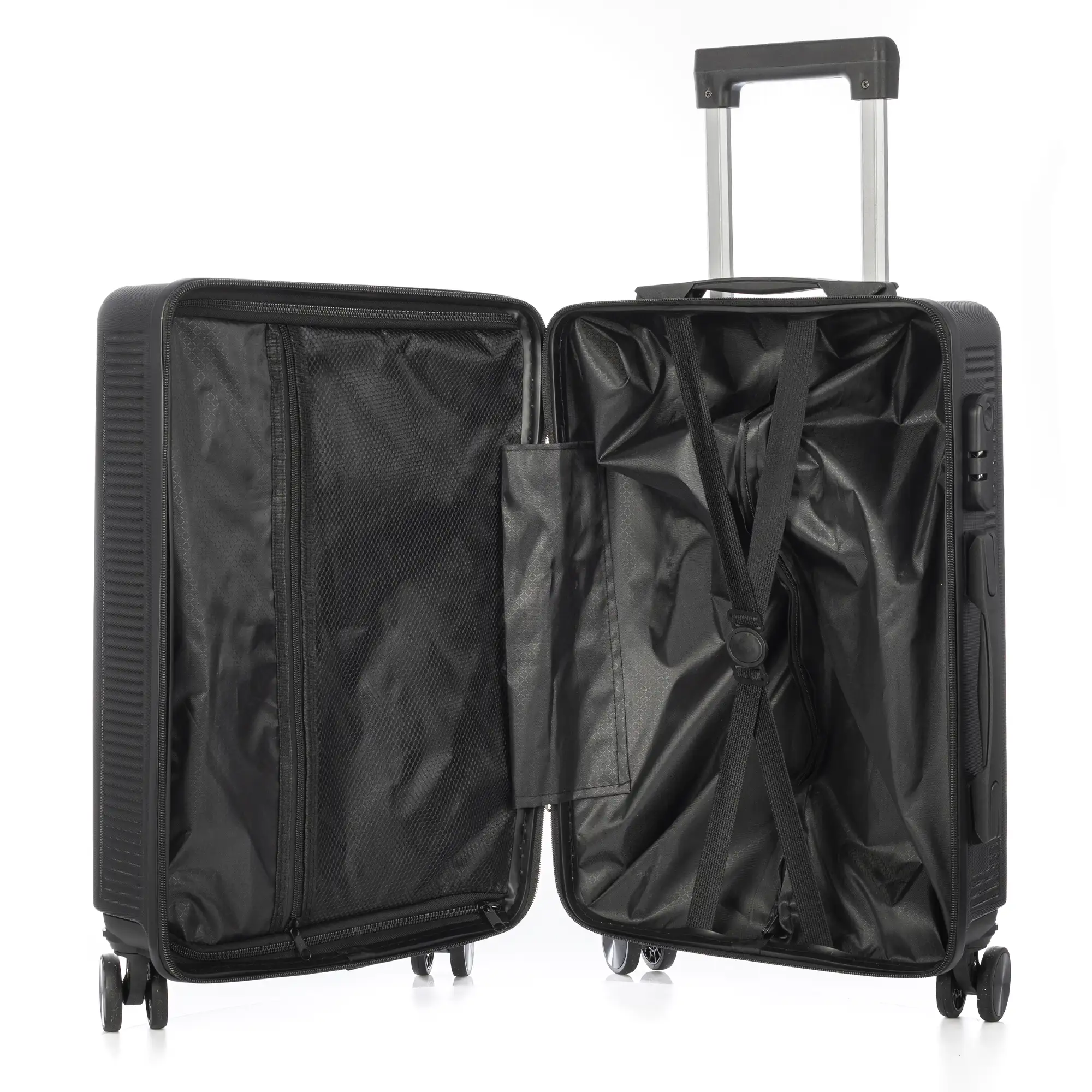 Maleta gran volumen trolley rígida ultraligera, de ABS de alta resistencia. Cerradura numérica y 4 ruedas dobles extraíbles y giratorias 360°.