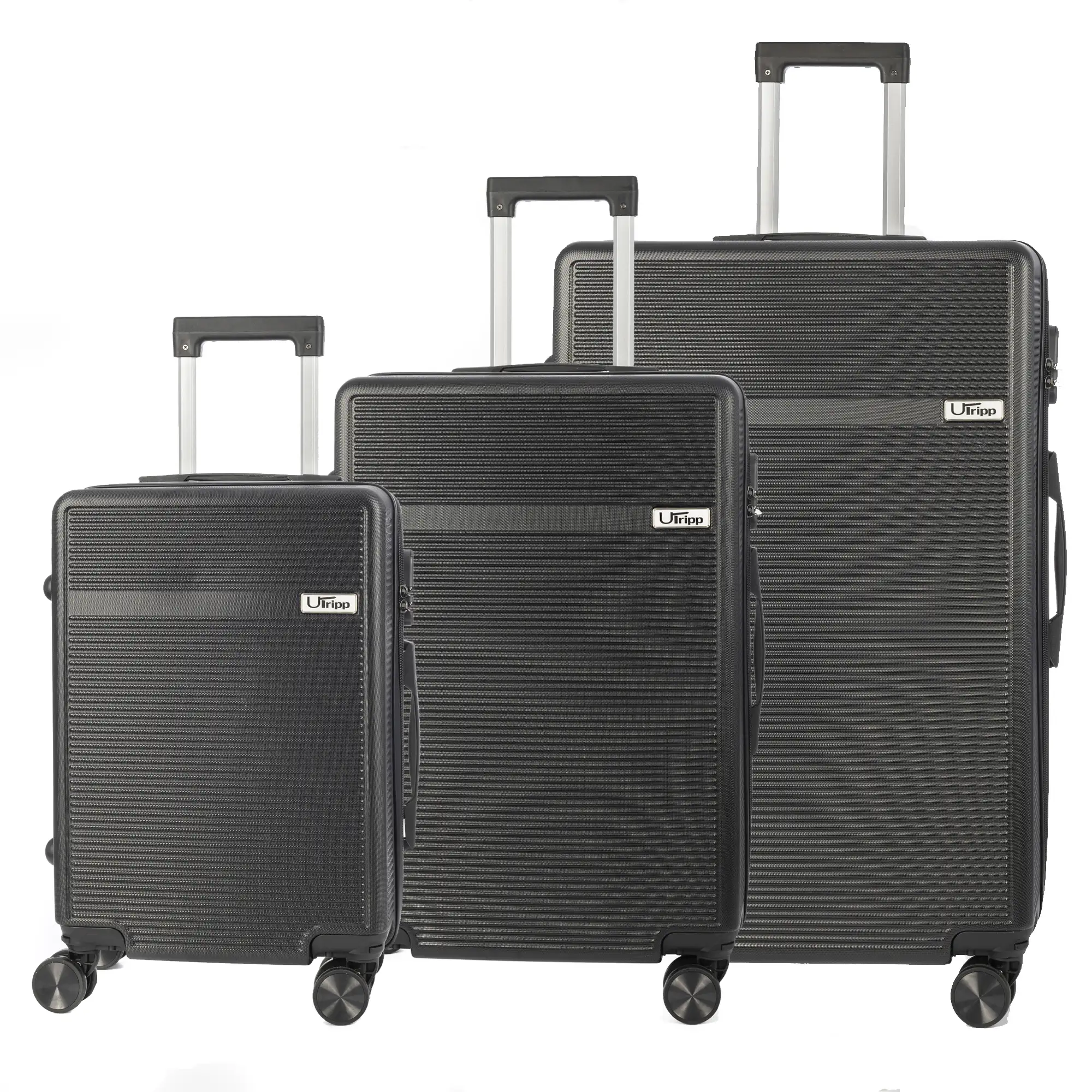 Juego de 3 maletas Trolley, en material ligero ABS de alta resistencia. Cerradura numérica y 4 ruedas dobles extraíbles y giratorias 360°.