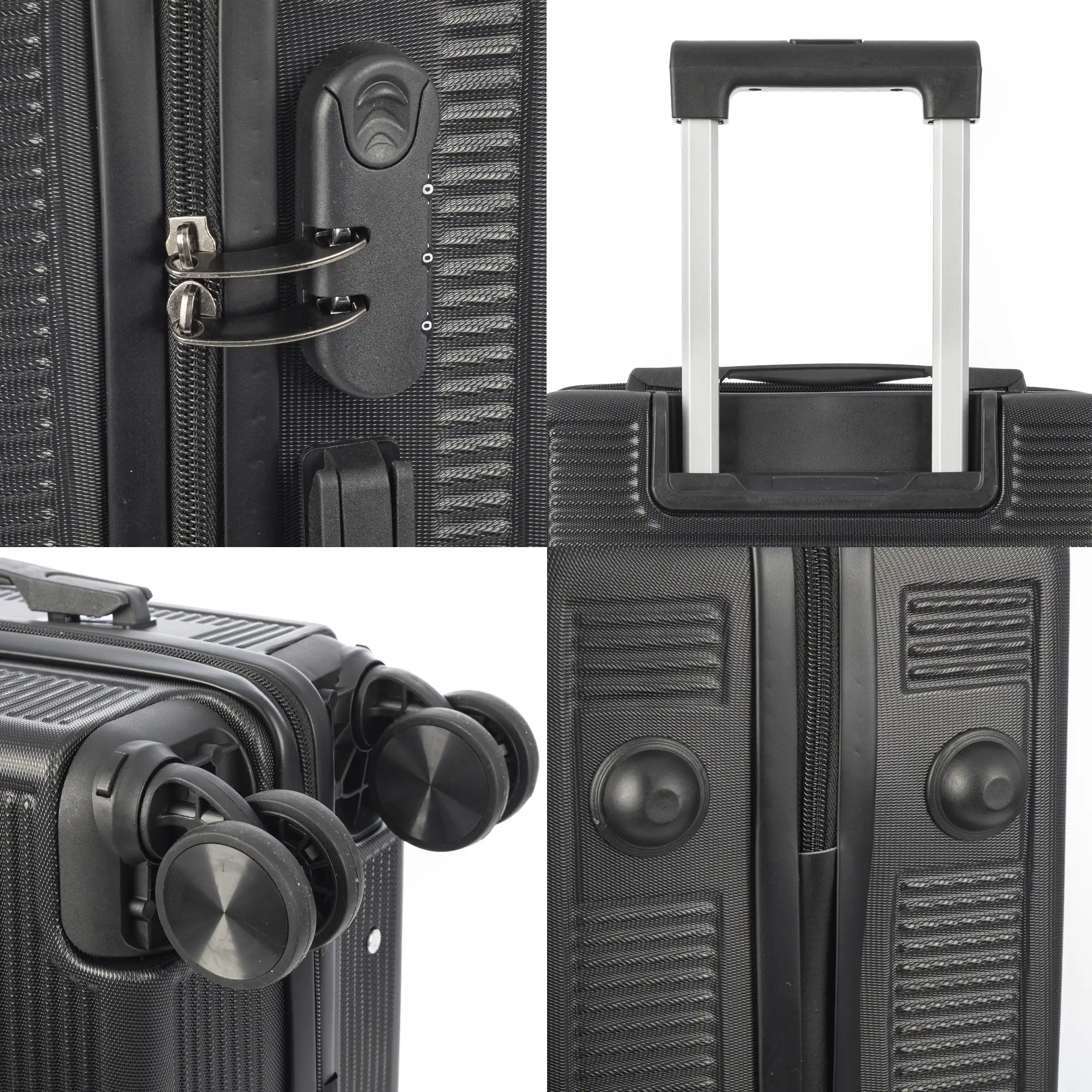 Juego de 3 maletas Trolley, en material ligero ABS de alta resistencia. Cerradura numérica y 4 ruedas dobles extraíbles y giratorias 360°.