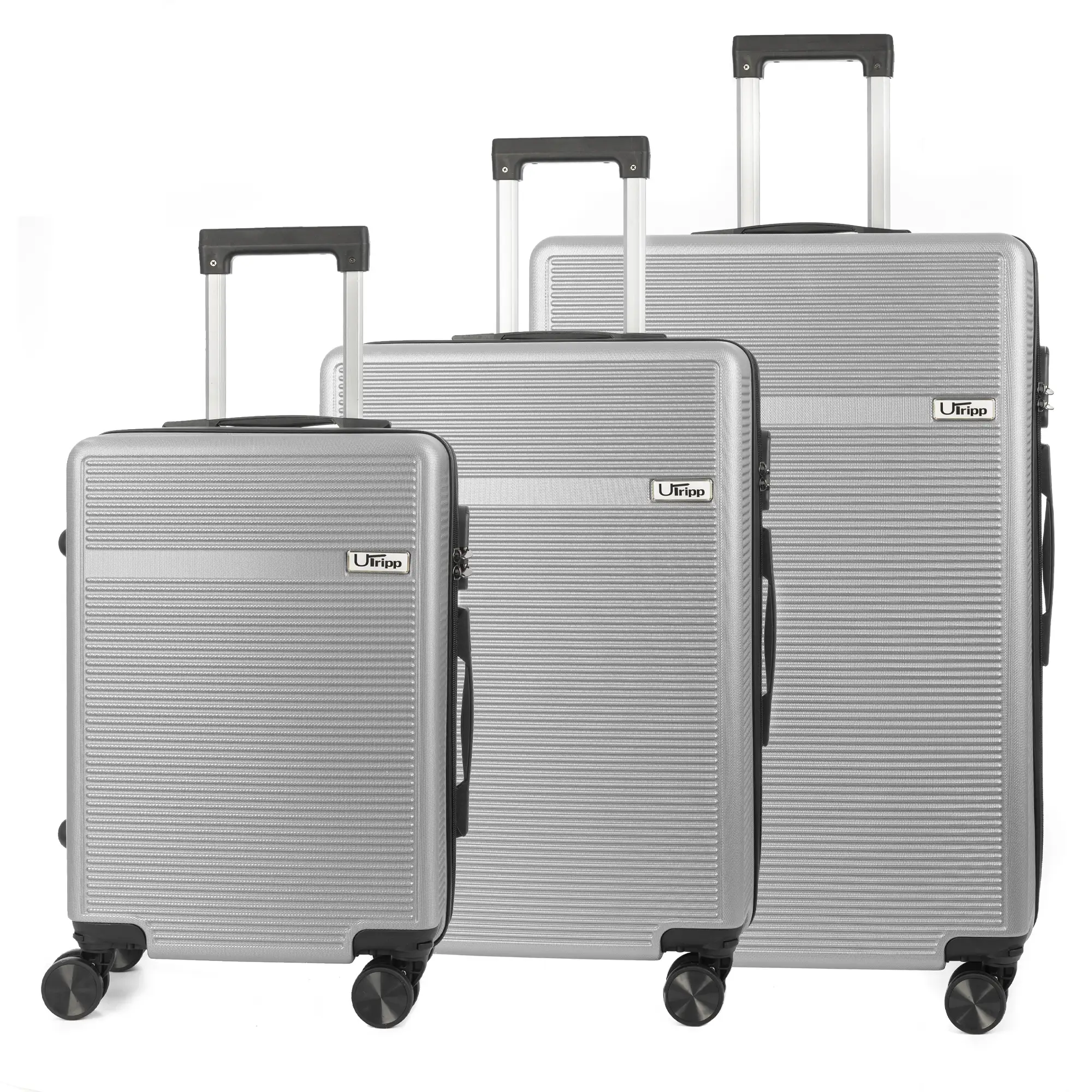 Juego de 3 maletas Trolley, en material ligero ABS de alta resistencia. Cerradura numérica y 4 ruedas dobles extraíbles y giratorias 360°.
