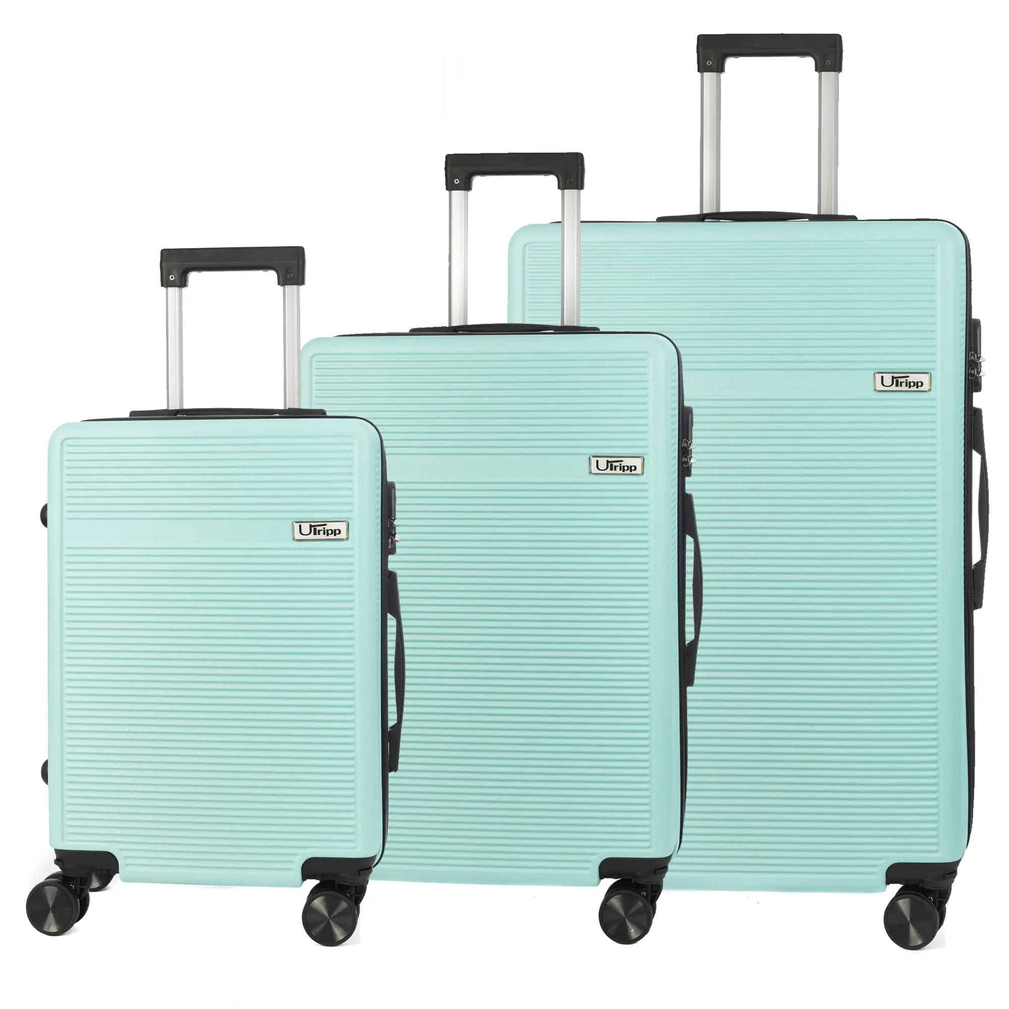 Juego de 3 maletas Trolley, en material ligero ABS de alta resistencia. Cerradura numérica y 4 ruedas dobles extraíbles y giratorias 360°.