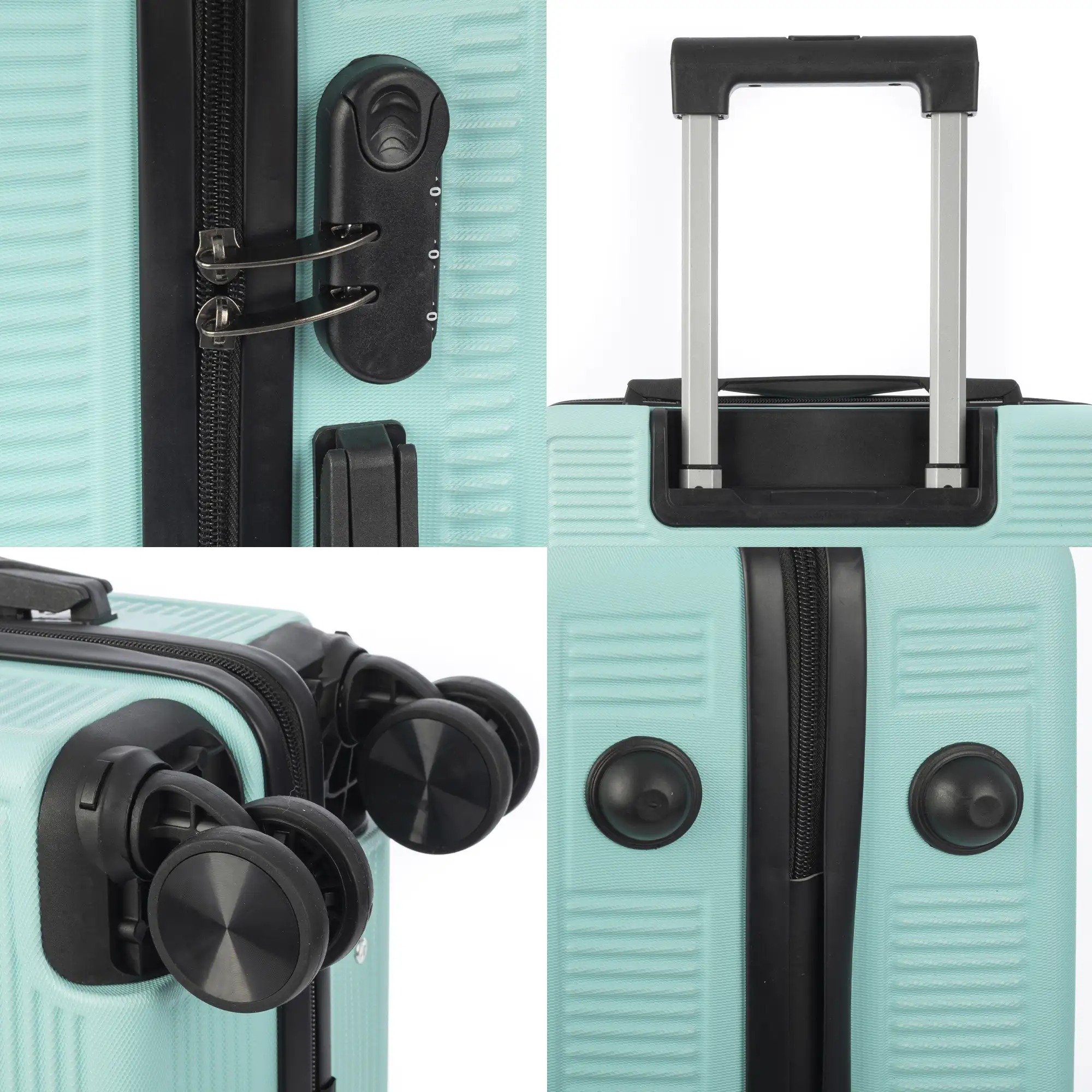 Juego de 3 maletas Trolley, en material ligero ABS de alta resistencia. Cerradura numérica y 4 ruedas dobles extraíbles y giratorias 360°.
