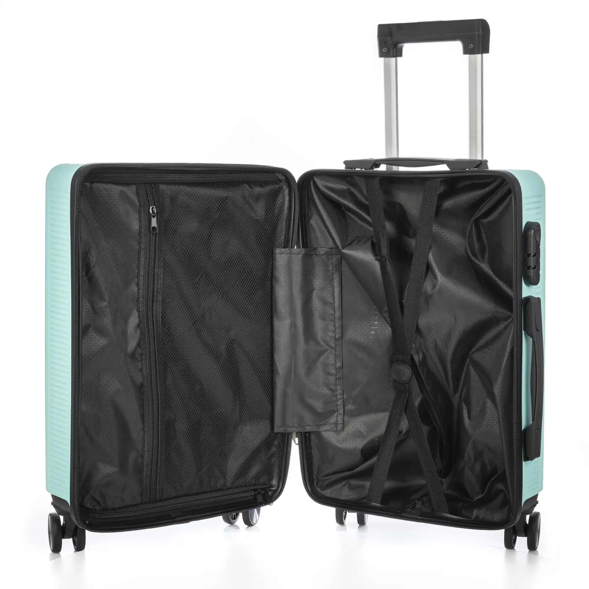 Juego de 3 maletas Trolley, en material ligero ABS de alta resistencia. Cerradura numérica y 4 ruedas dobles extraíbles y giratorias 360°.