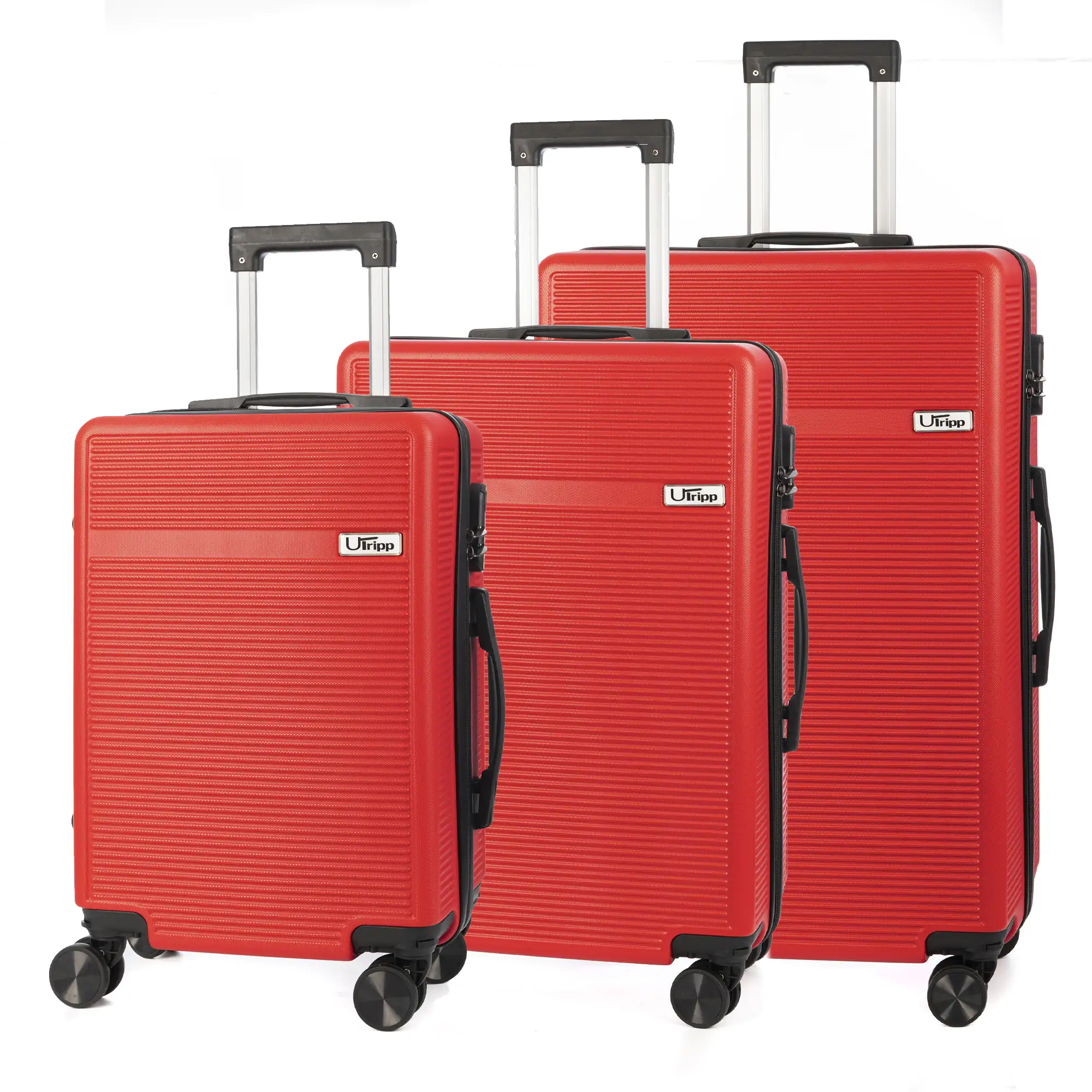 Juego de 3 maletas Trolley, en material ligero ABS de alta resistencia. Cerradura numérica y 4 ruedas dobles extraíbles y giratorias 360°.
