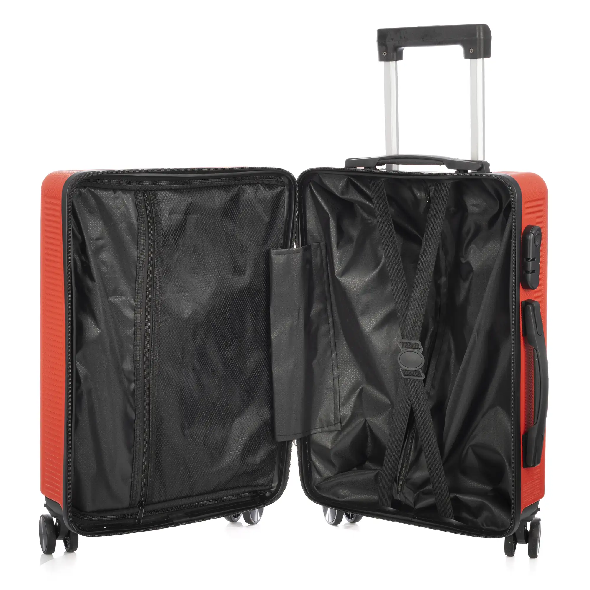 Juego de 3 maletas Trolley, en material ligero ABS de alta resistencia. Cerradura numérica y 4 ruedas dobles extraíbles y giratorias 360°.