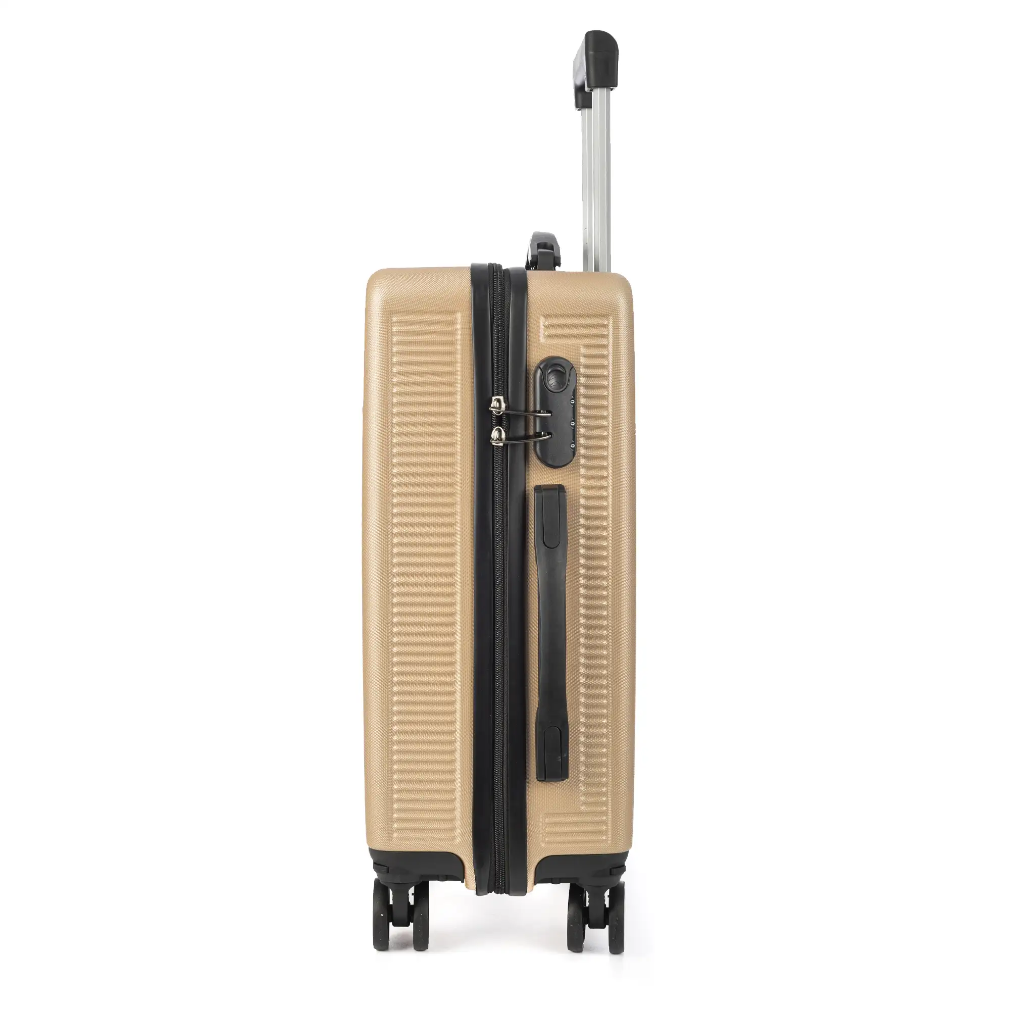 Juego de 3 maletas Trolley, en material ligero ABS de alta resistencia. Cerradura numérica y 4 ruedas dobles extraíbles y giratorias 360°.
