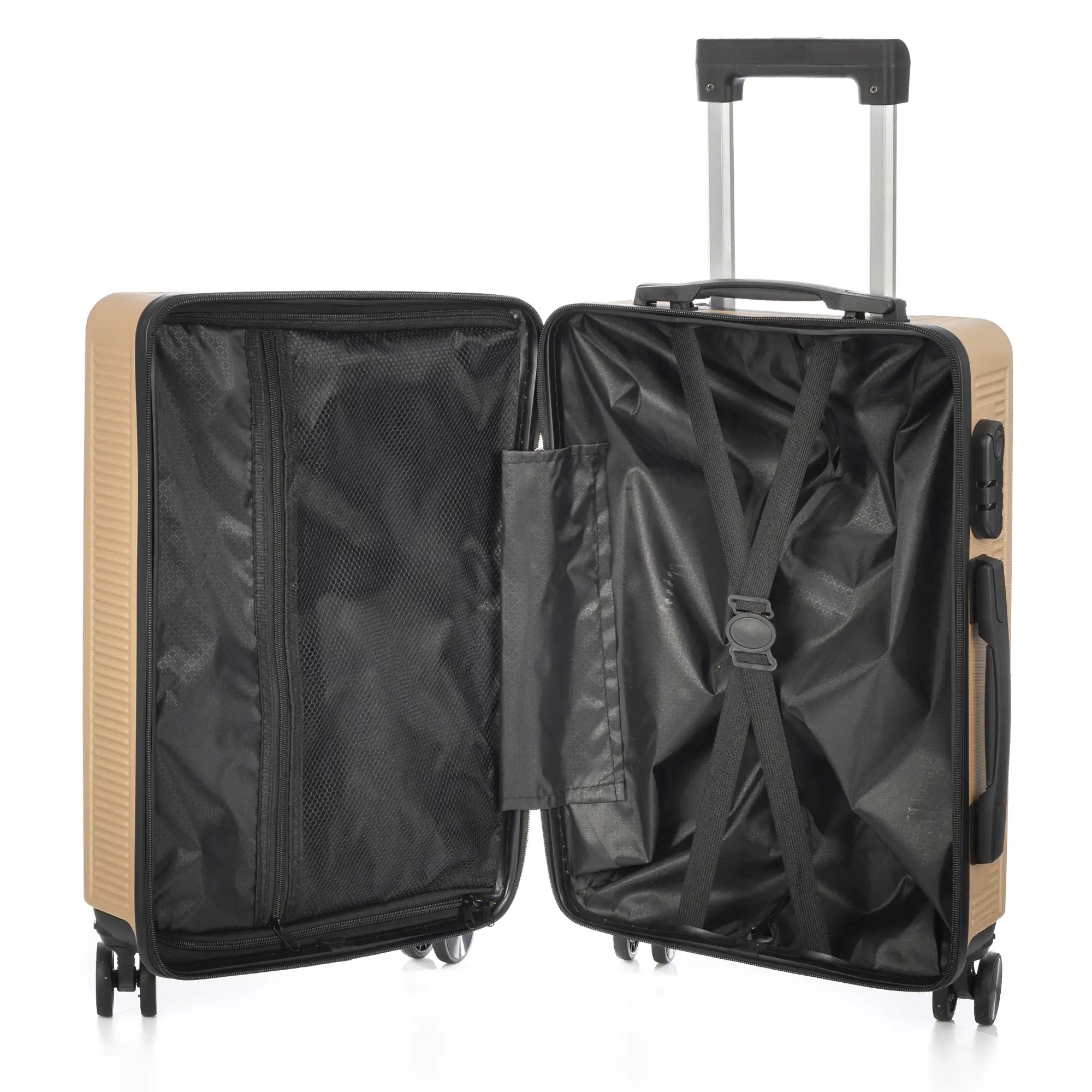 Juego de 3 maletas Trolley, en material ligero ABS de alta resistencia. Cerradura numérica y 4 ruedas dobles extraíbles y giratorias 360°.