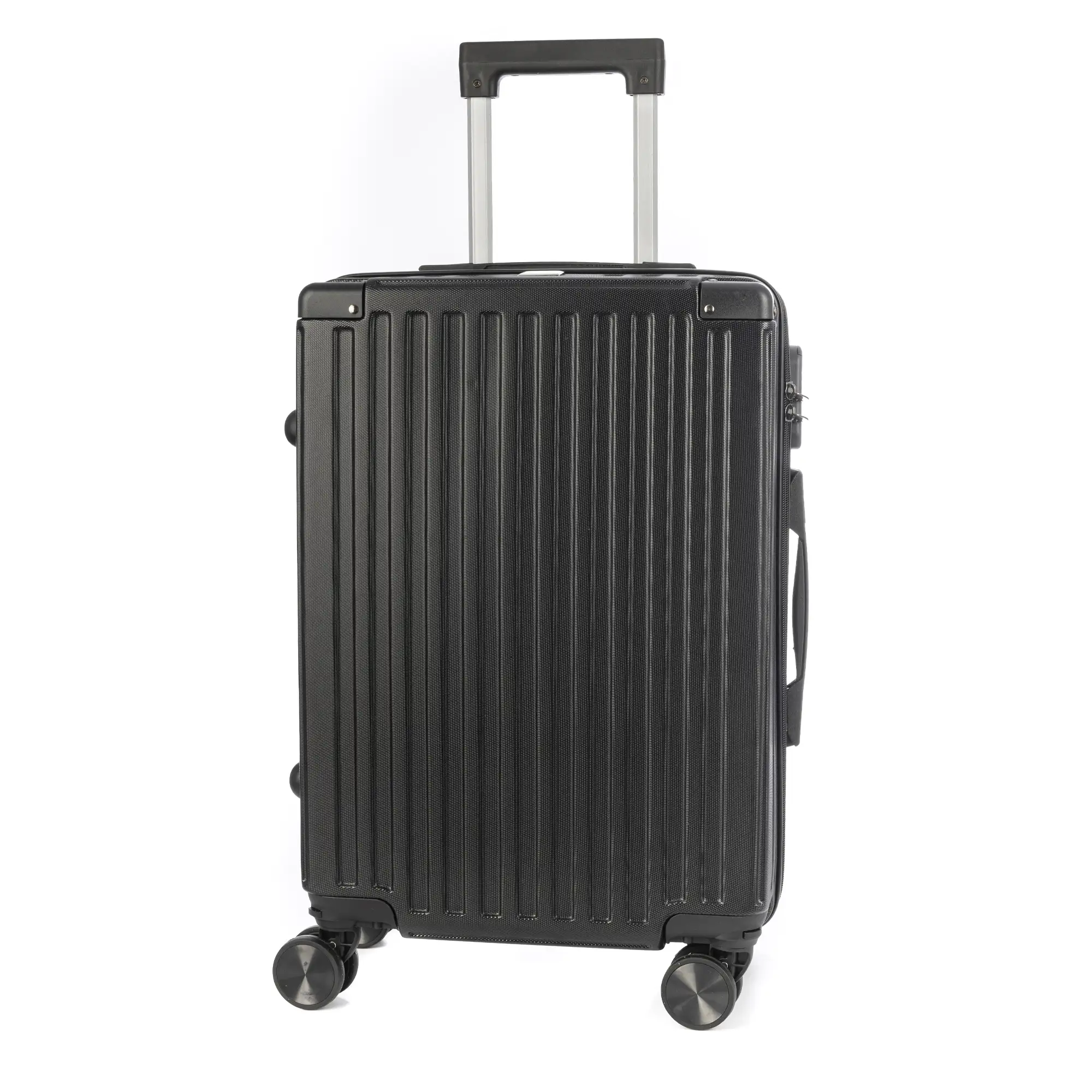 Maleta de cabina Trolley en material ligero de ABS de alta resistencia con esquinas reforzadas. Cerradura numérica y 4 ruedas dobles extraíbles y giratorias 360°.
