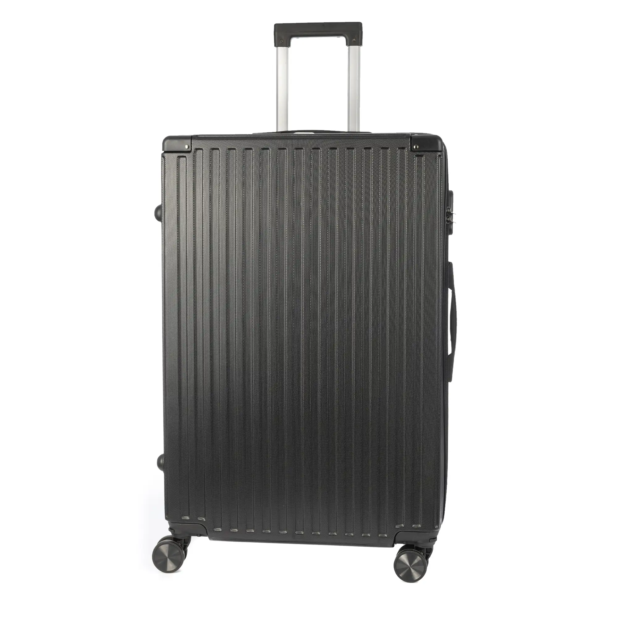 Maleta gran volumen trolley rígida ultraligera, de ABS de alta resistencia con esquinas reforzadas. Cerradura numérica y 4 ruedas dobles extraíbles y giratorias 360°.