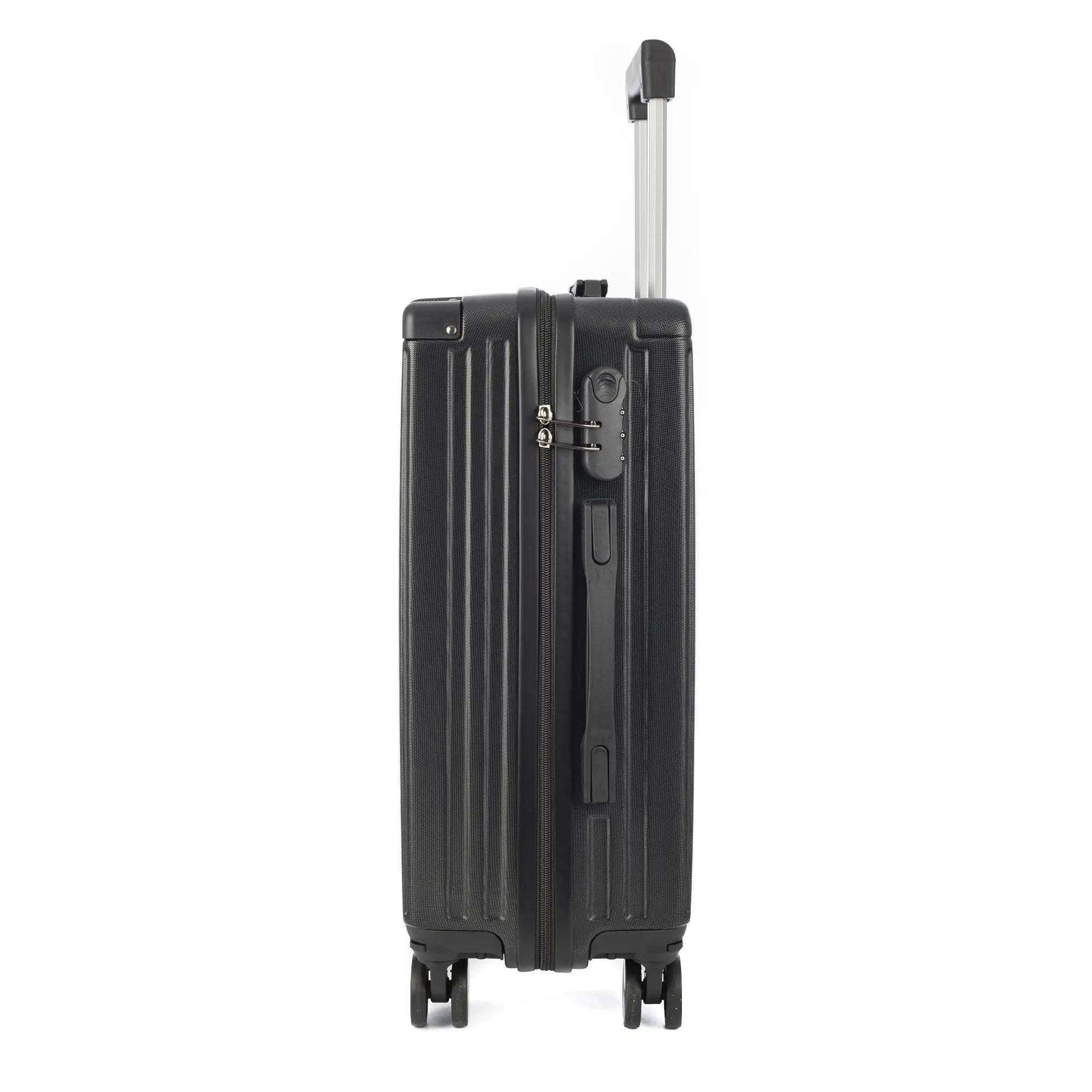 Juego de 3 maletas Trolley, en material ligero ABS de alta resistencia con esquinas reforzadas. Cerradura numérica y 4 ruedas dobles extraíbles y giratorias 360°.
