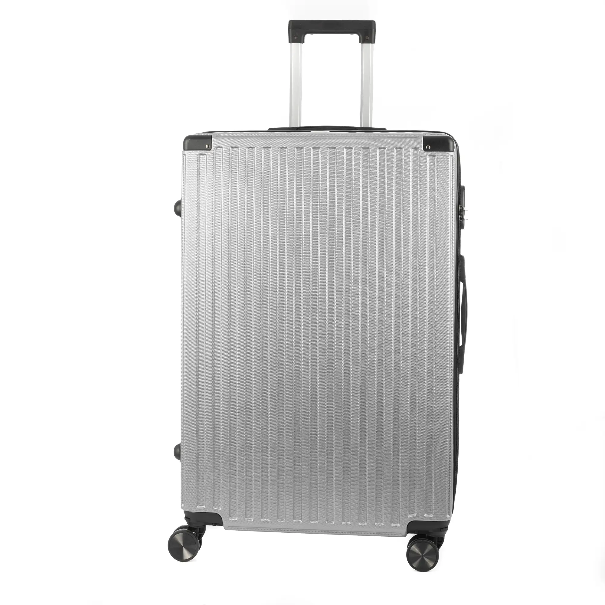 Maleta gran volumen trolley rígida ultraligera, de ABS de alta resistencia con esquinas reforzadas. Cerradura numérica y 4 ruedas dobles extraíbles y giratorias 360°.