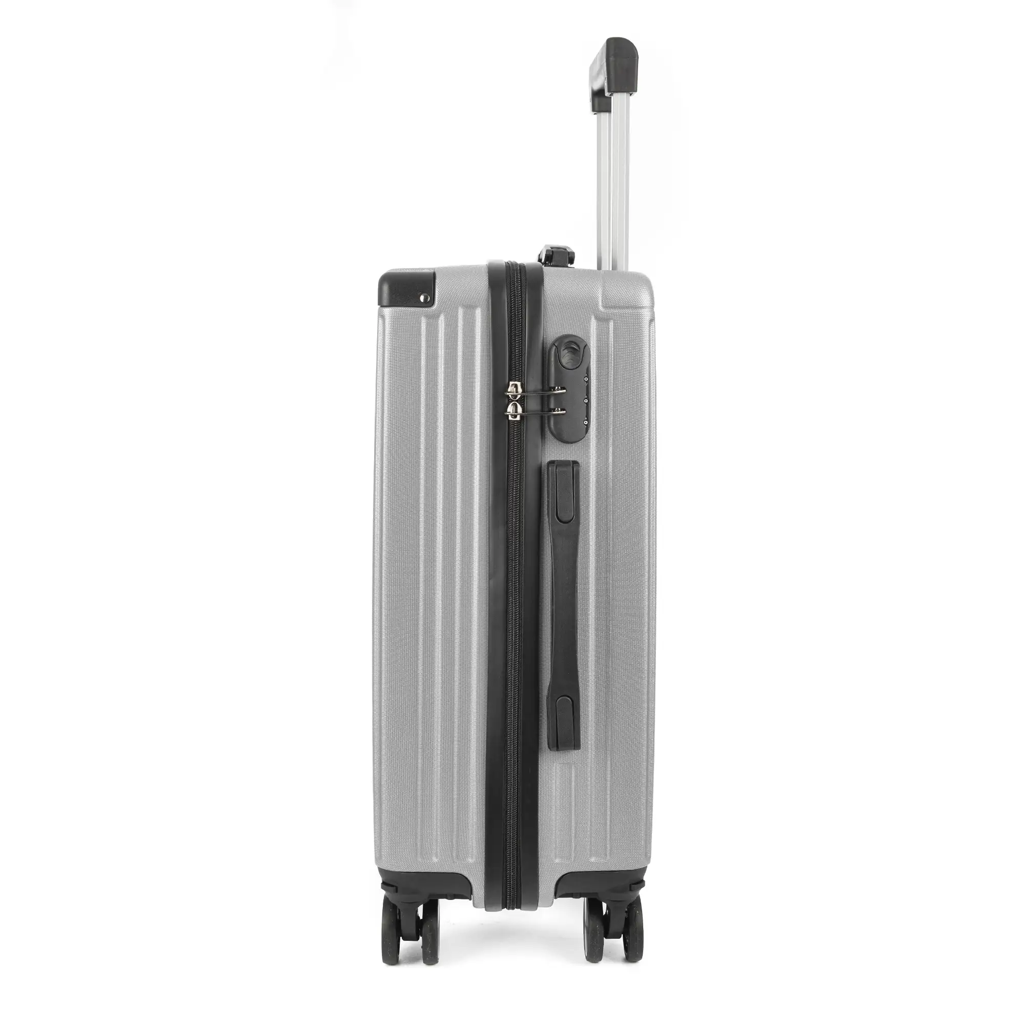 Juego de 3 maletas Trolley, en material ligero ABS de alta resistencia con esquinas reforzadas. Cerradura numérica y 4 ruedas dobles extraíbles y giratorias 360°.