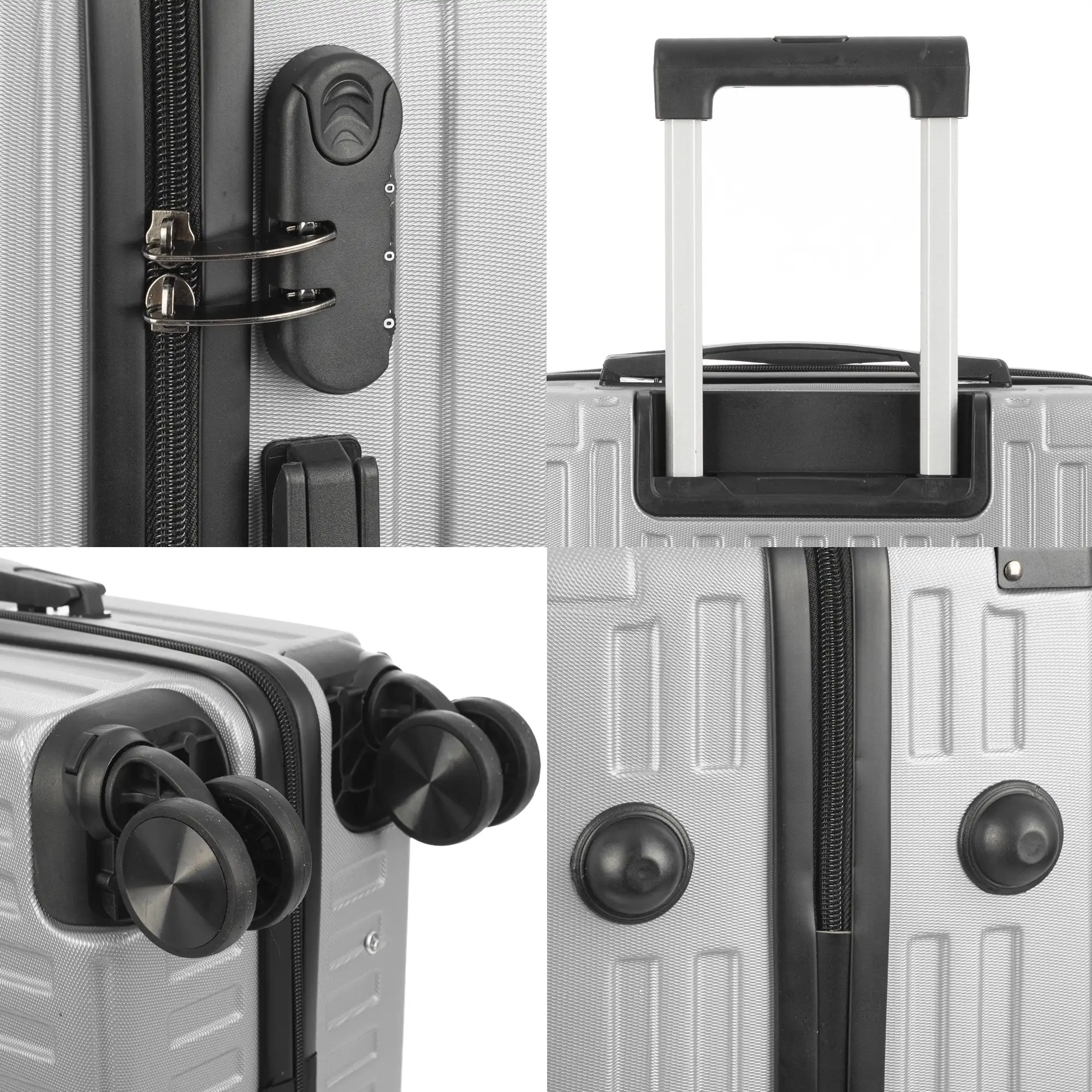 Juego de 3 maletas Trolley, en material ligero ABS de alta resistencia con esquinas reforzadas. Cerradura numérica y 4 ruedas dobles extraíbles y giratorias 360°.