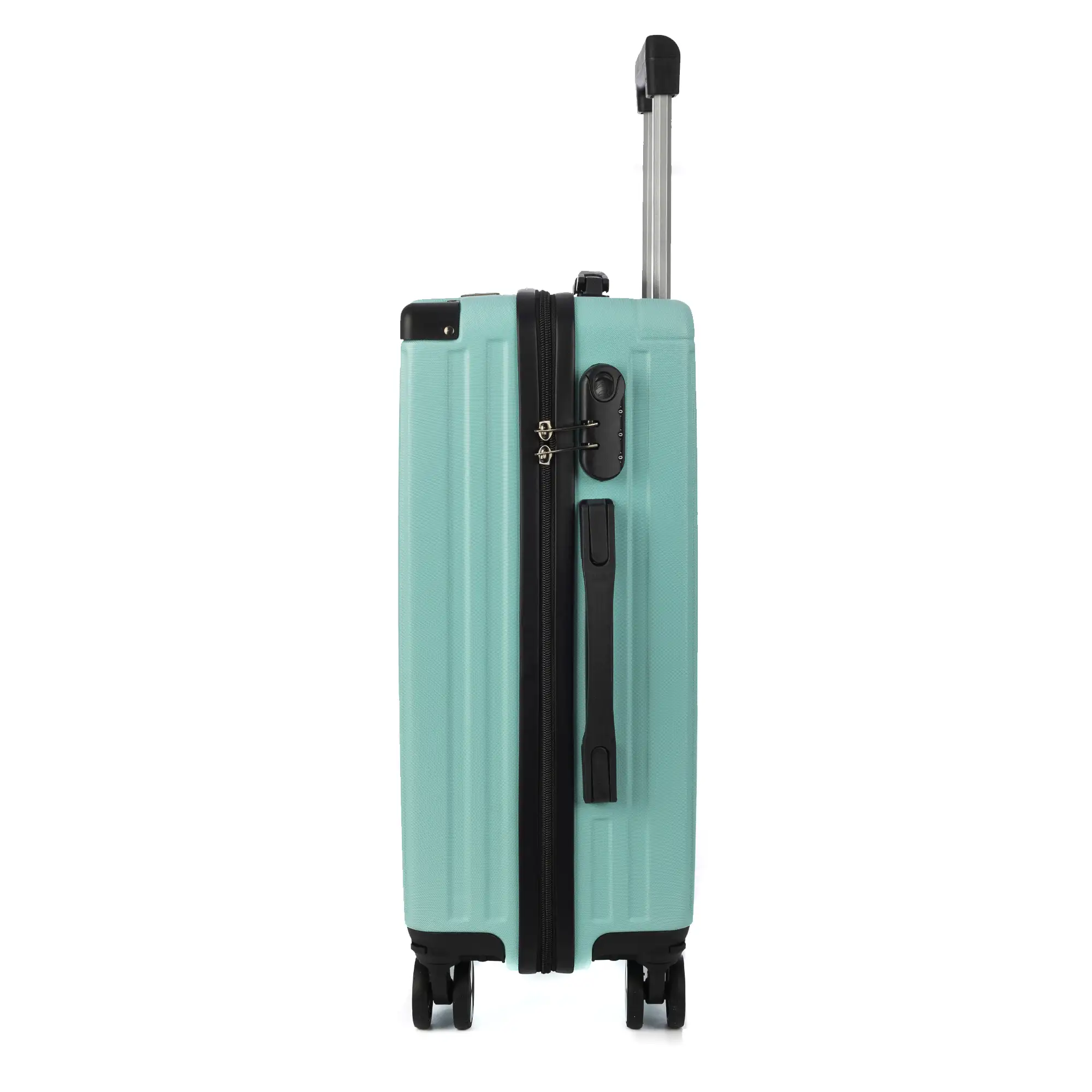 Juego de 3 maletas Trolley, en material ligero ABS de alta resistencia con esquinas reforzadas. Cerradura numérica y 4 ruedas dobles extraíbles y giratorias 360°.