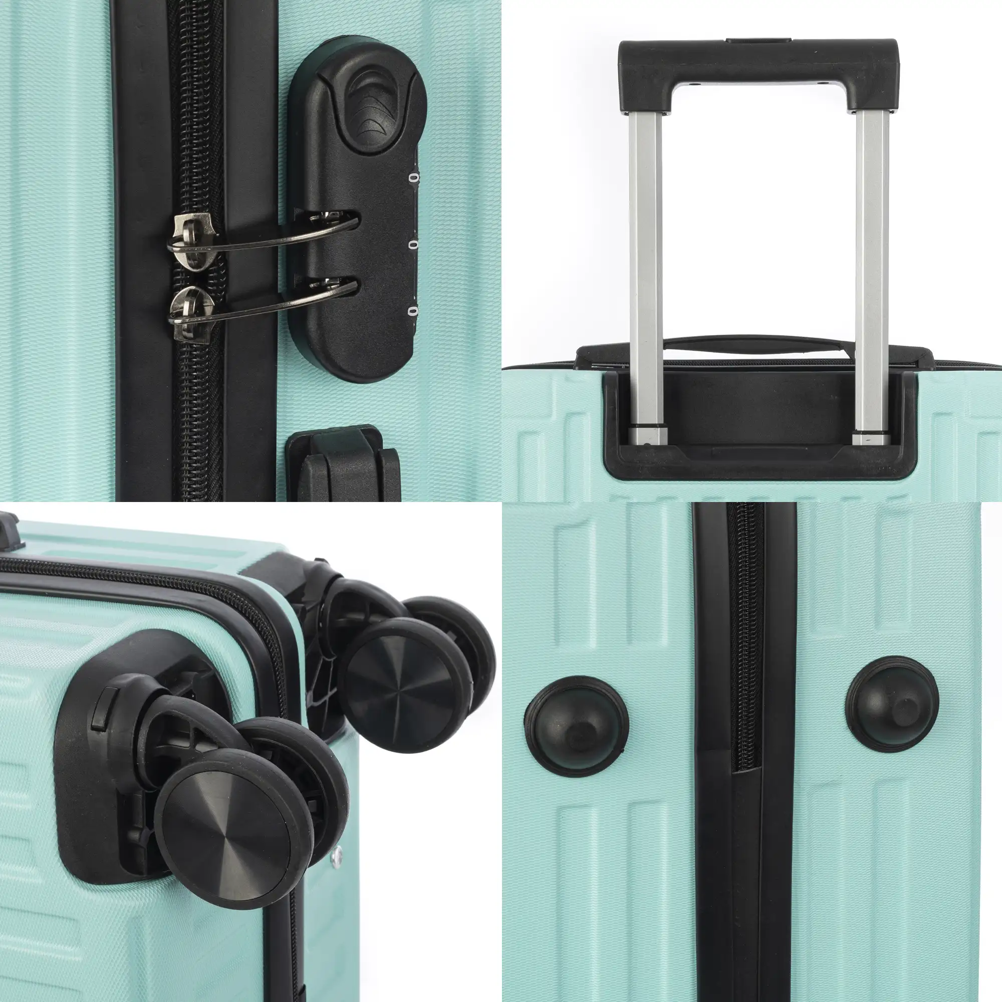 Juego de 3 maletas Trolley, en material ligero ABS de alta resistencia con esquinas reforzadas. Cerradura numérica y 4 ruedas dobles extraíbles y giratorias 360°.