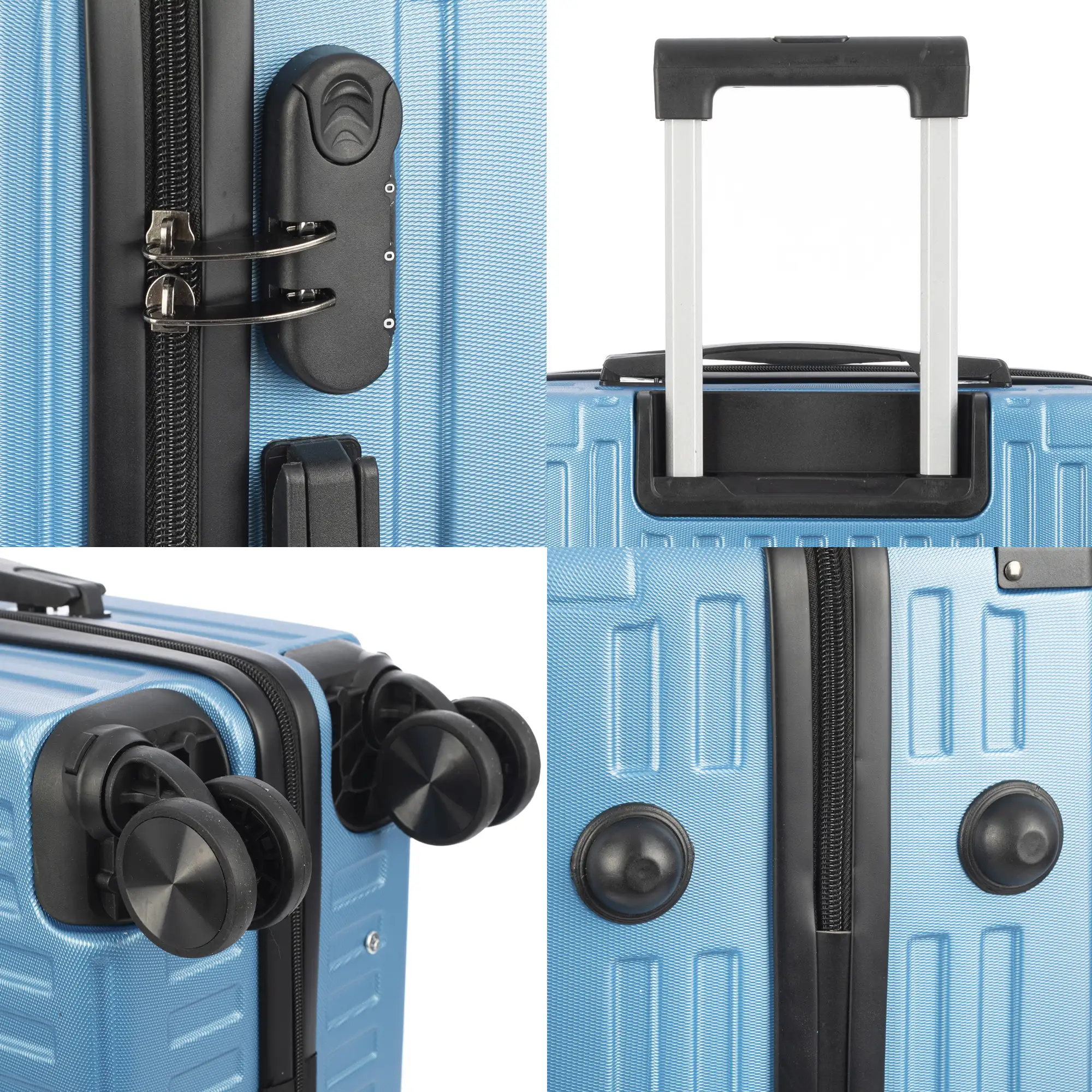 Maleta mediana trolley rígida ultraligera, de ABS de alta resistencia con esquinas reforzadas. Cerradura numérica y 4 ruedas dobles extraíbles y giratorias 360°. 