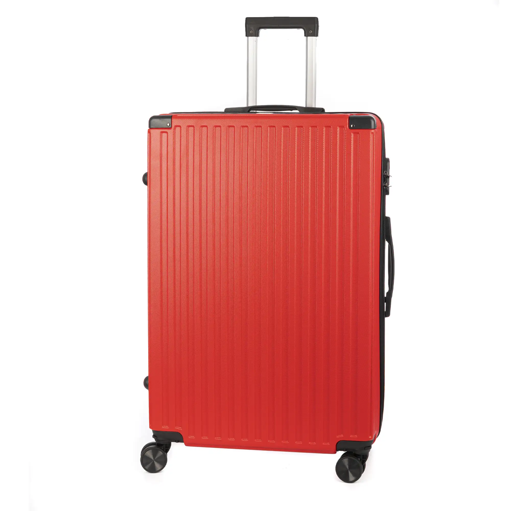 Maleta gran volumen trolley rígida ultraligera, de ABS de alta resistencia con esquinas reforzadas. Cerradura numérica y 4 ruedas dobles extraíbles y giratorias 360°.