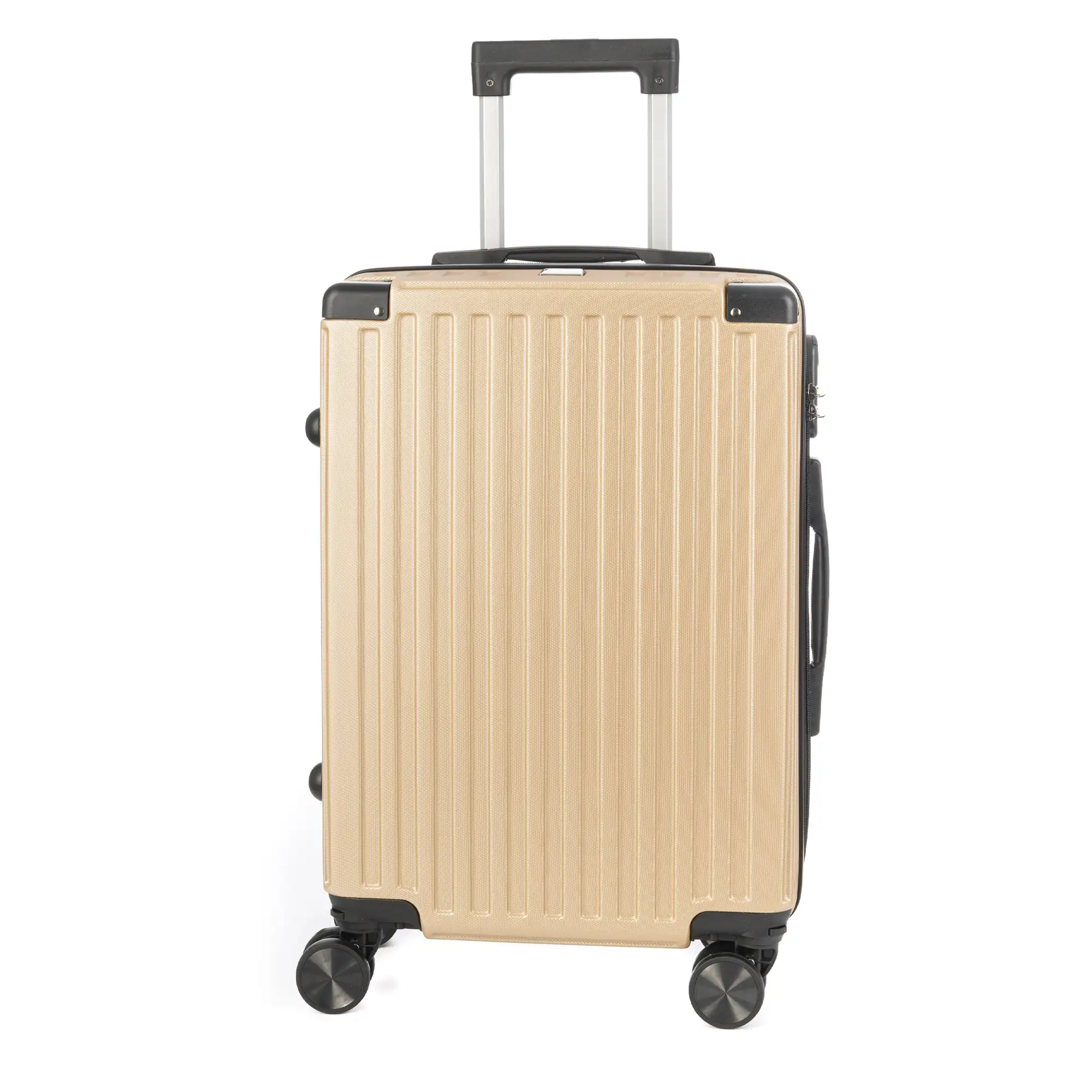 Maleta de cabina Trolley en material ligero de ABS de alta resistencia con esquinas reforzadas. Cerradura numérica y 4 ruedas dobles extraíbles y giratorias 360°.