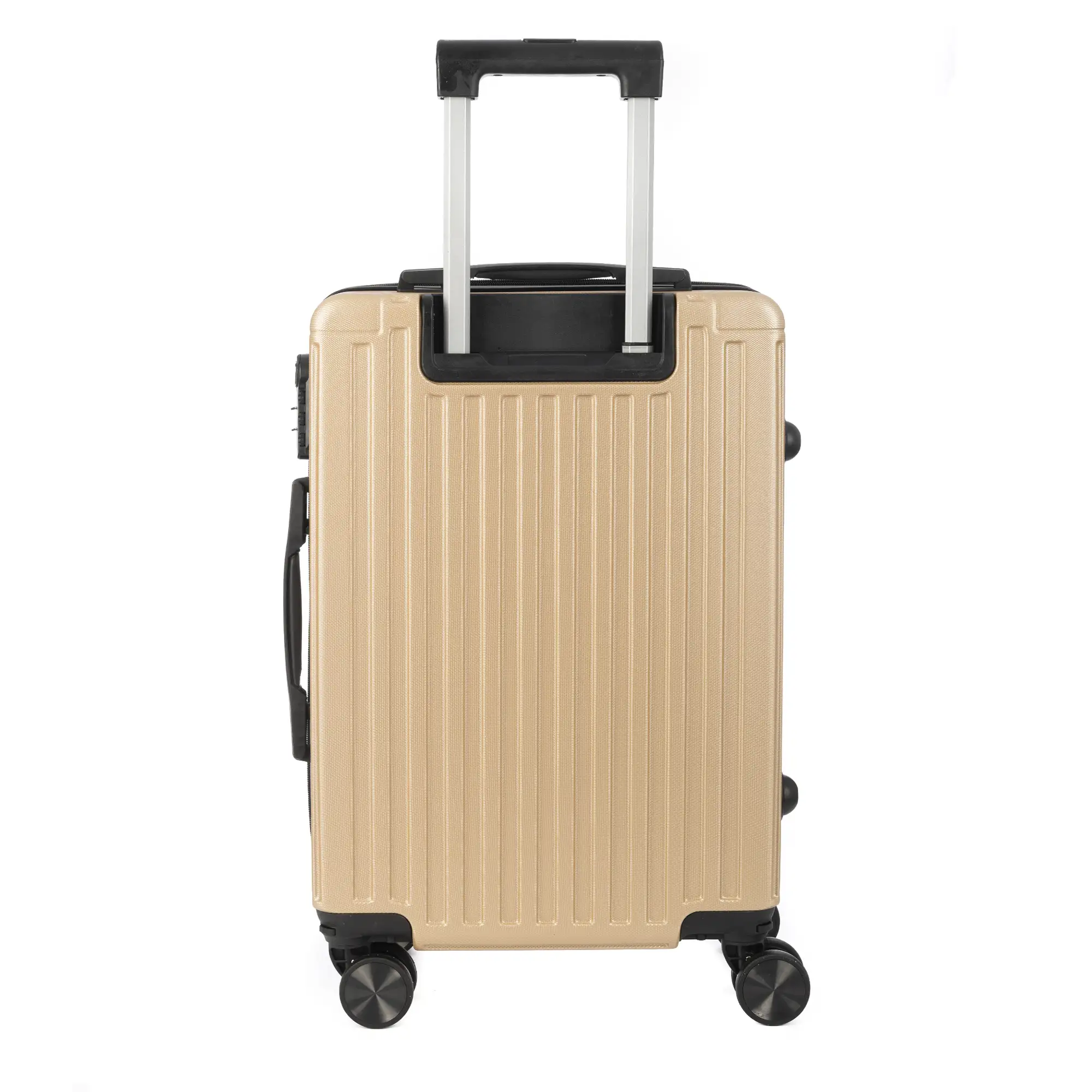 Maleta gran volumen trolley rígida ultraligera, de ABS de alta resistencia con esquinas reforzadas. Cerradura numérica y 4 ruedas dobles extraíbles y giratorias 360°.