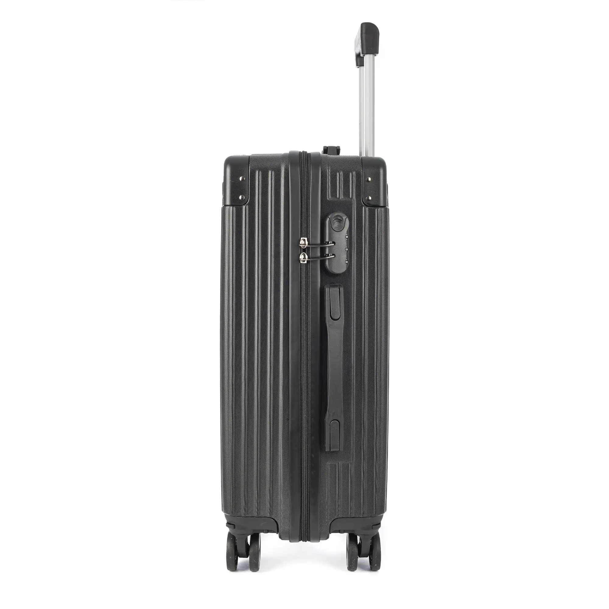 Juego de 3 maletas Trolley, en material ligero ABS de alta resistencia con esquinas reforzadas. Cerradura numérica y 4 ruedas dobles extraíbles y giratorias 360°.