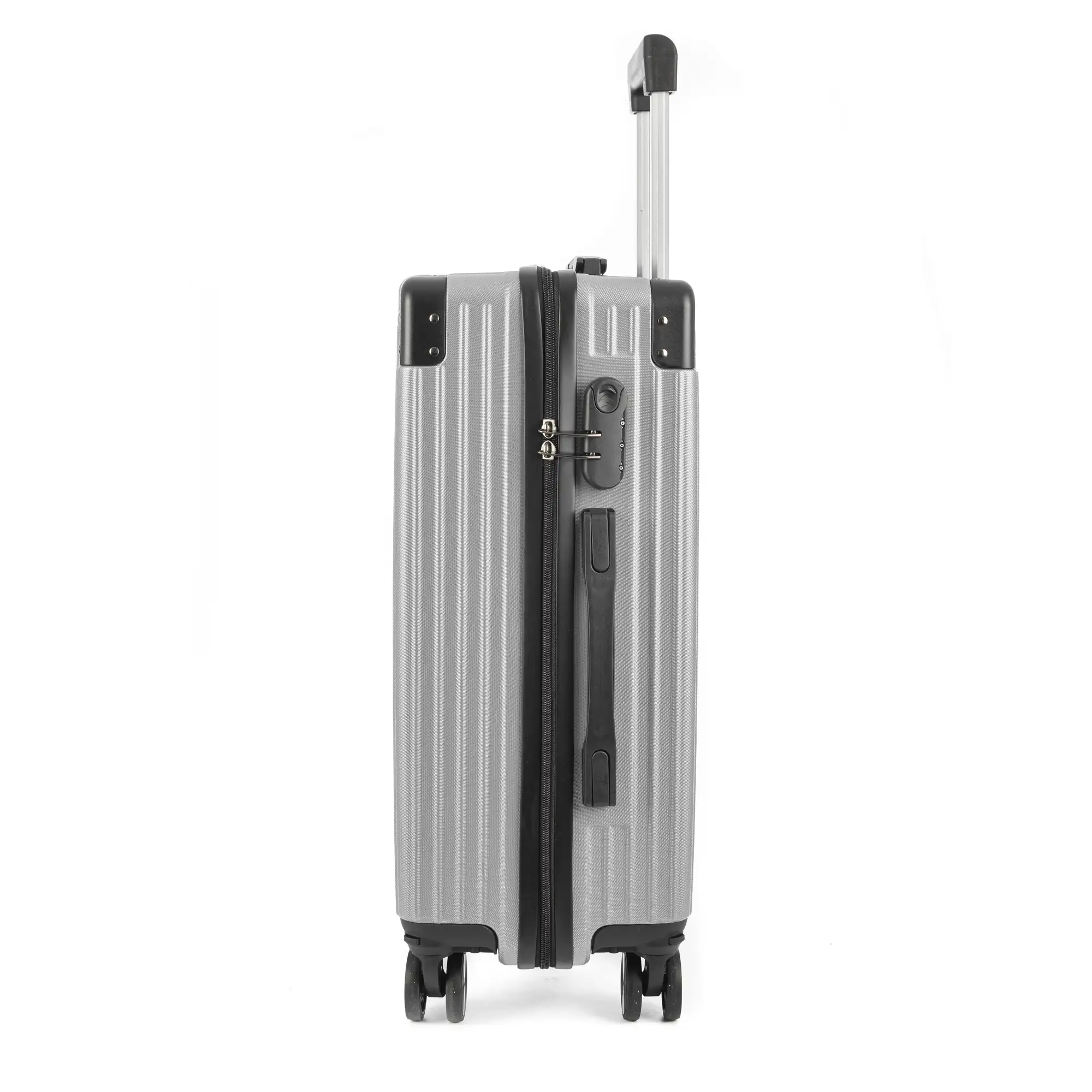 Juego de 3 maletas Trolley, en material ligero ABS de alta resistencia con esquinas reforzadas. Cerradura numérica y 4 ruedas dobles extraíbles y giratorias 360°.