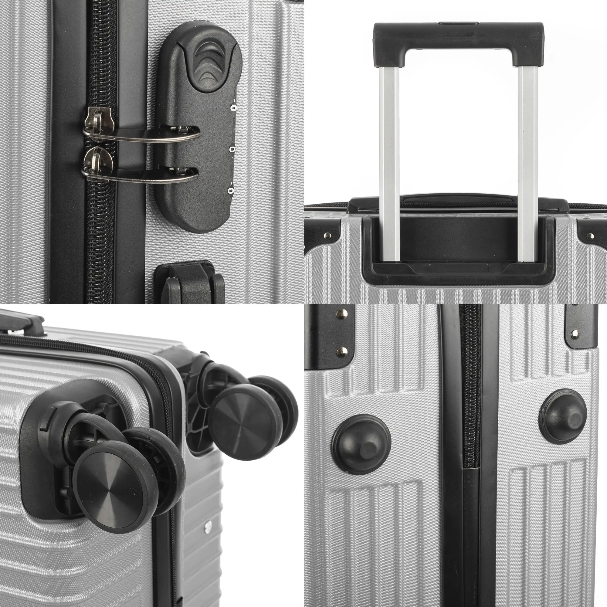 Juego de 3 maletas Trolley, en material ligero ABS de alta resistencia con esquinas reforzadas. Cerradura numérica y 4 ruedas dobles extraíbles y giratorias 360°.