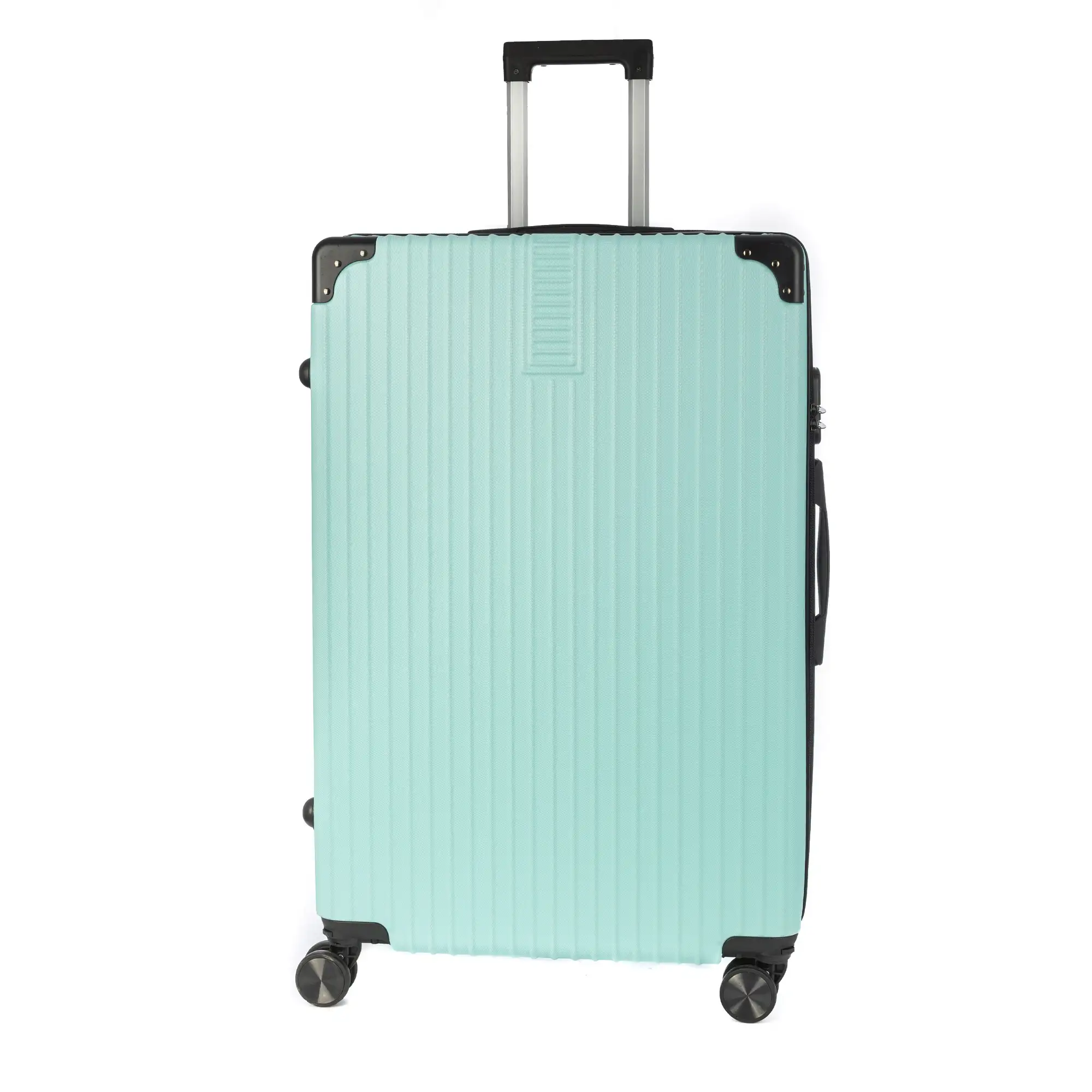 Maleta gran volumen trolley rígida ultraligera, de ABS de alta resistencia con esquinas reforzadas. Cerradura numérica y 4 ruedas dobles extraíbles y giratorias 360°.