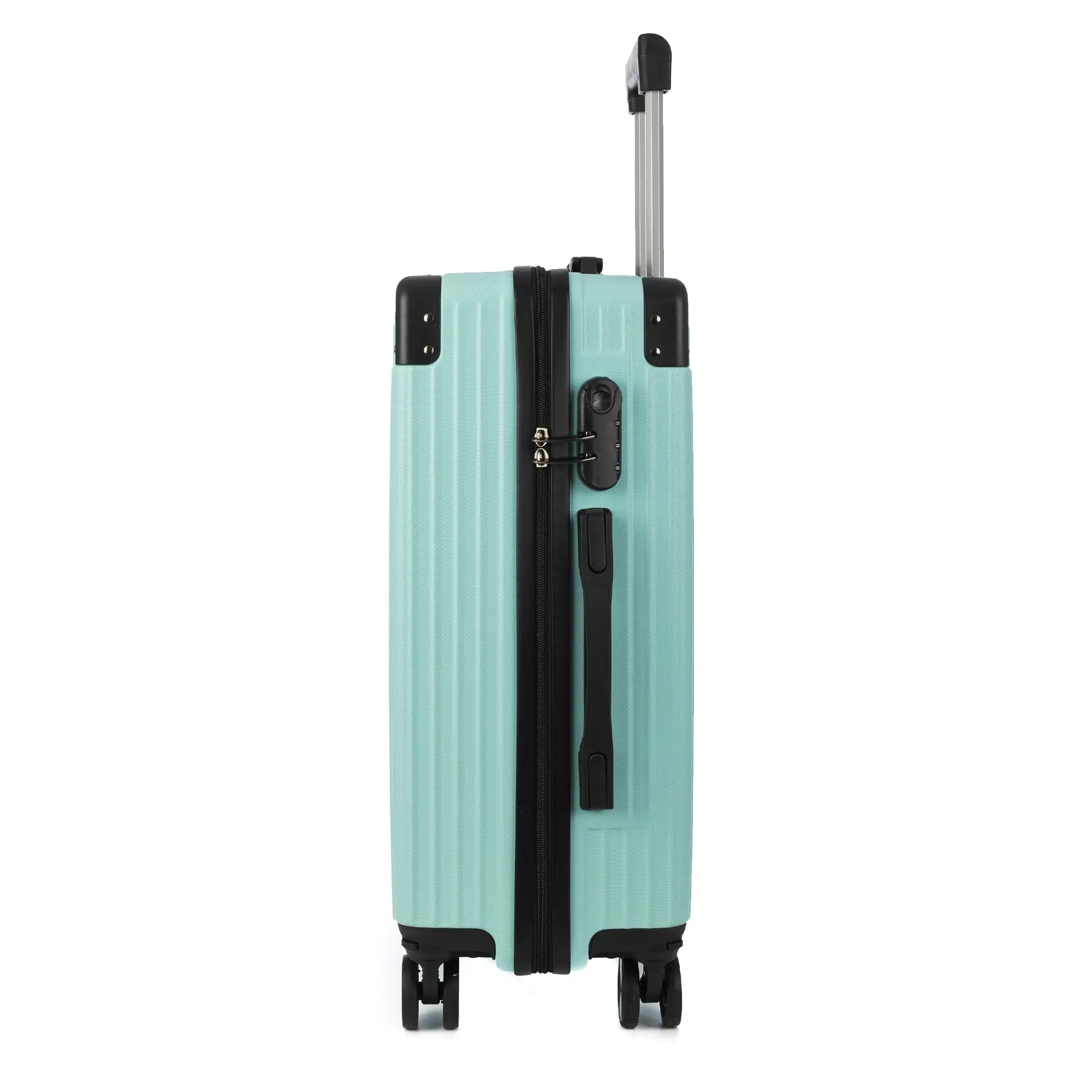 Juego de 3 maletas Trolley, en material ligero ABS de alta resistencia con esquinas reforzadas. Cerradura numérica y 4 ruedas dobles extraíbles y giratorias 360°.