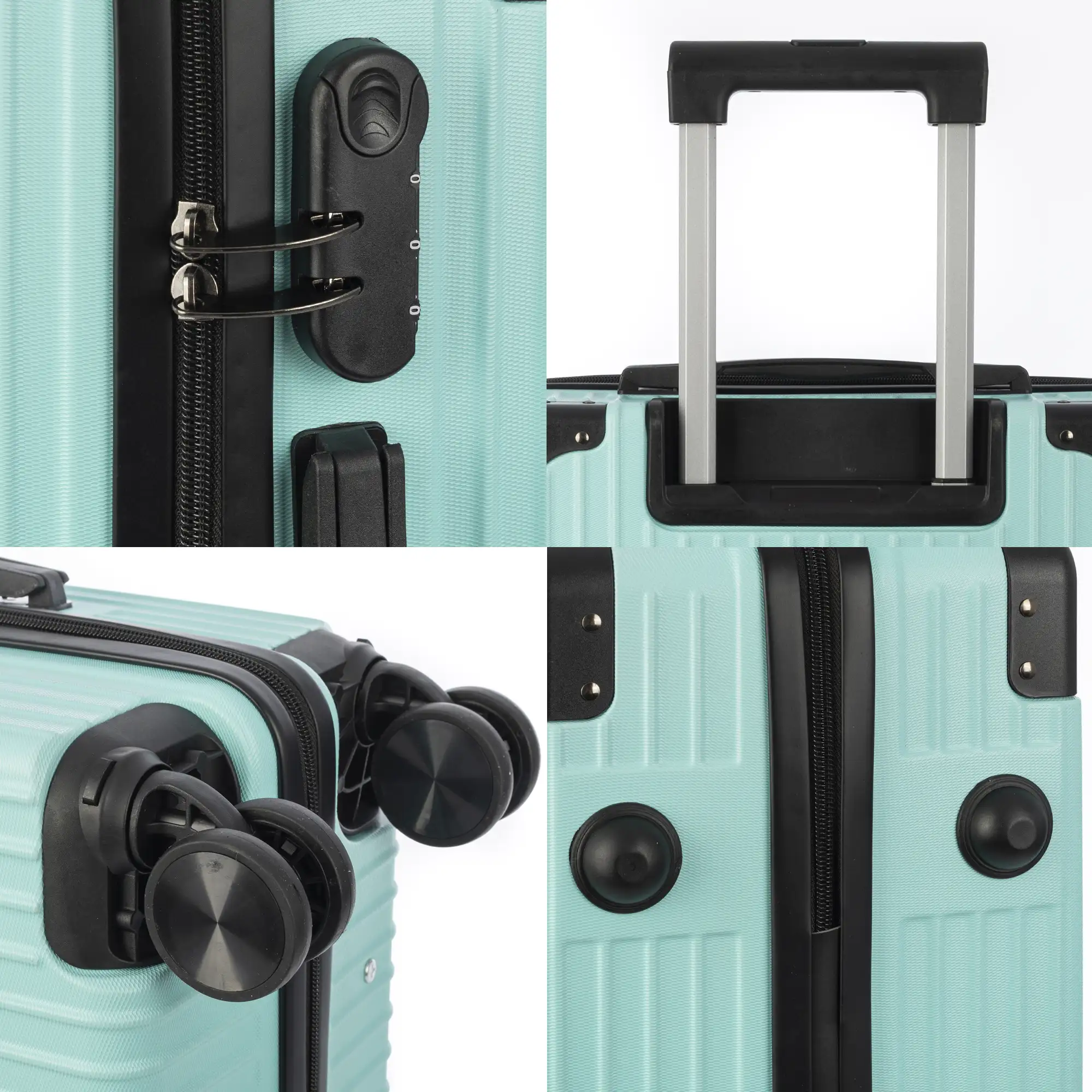 Juego de 3 maletas Trolley, en material ligero ABS de alta resistencia con esquinas reforzadas. Cerradura numérica y 4 ruedas dobles extraíbles y giratorias 360°.